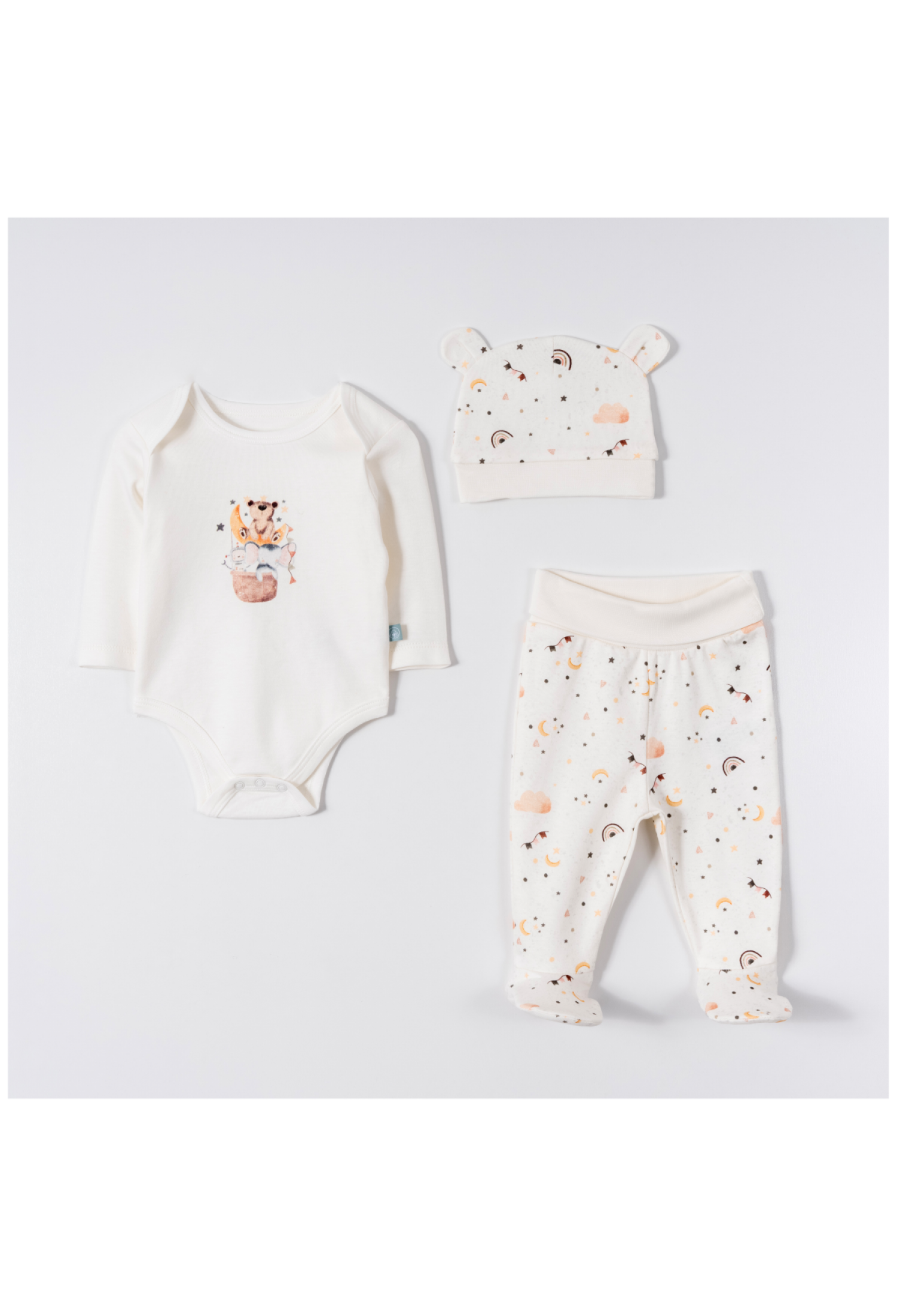 Toptan Üniseks Bebek 3'lü Body, Pantolon ve Bere Seti 0-6M 2030-6683 - 2030-6683 - Brand: Pambuliq - Kids & Bby Clothes From Peralane Kids Turkey