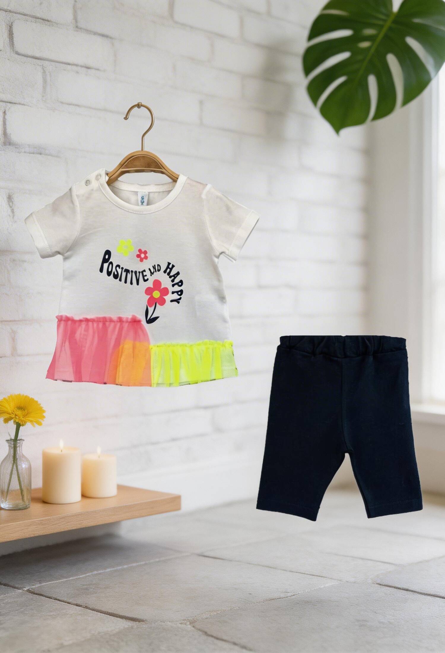Wholesale Baby Girl 2-Piece T-shirt and Capri Set 6-18M Algiy Mini 2047-3500TK - 2047-3500TK