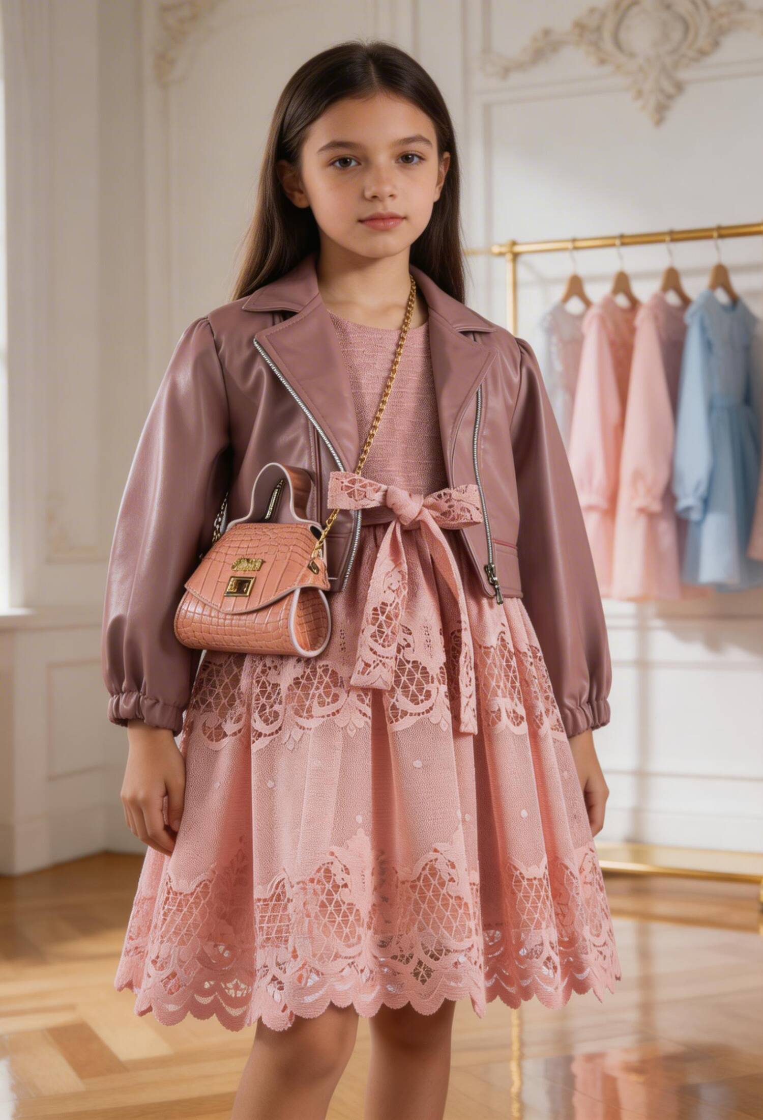 Wholesale Girls' Jacket And Bag Dress 6-12y Tivido 1042-2557 - 1042-2557