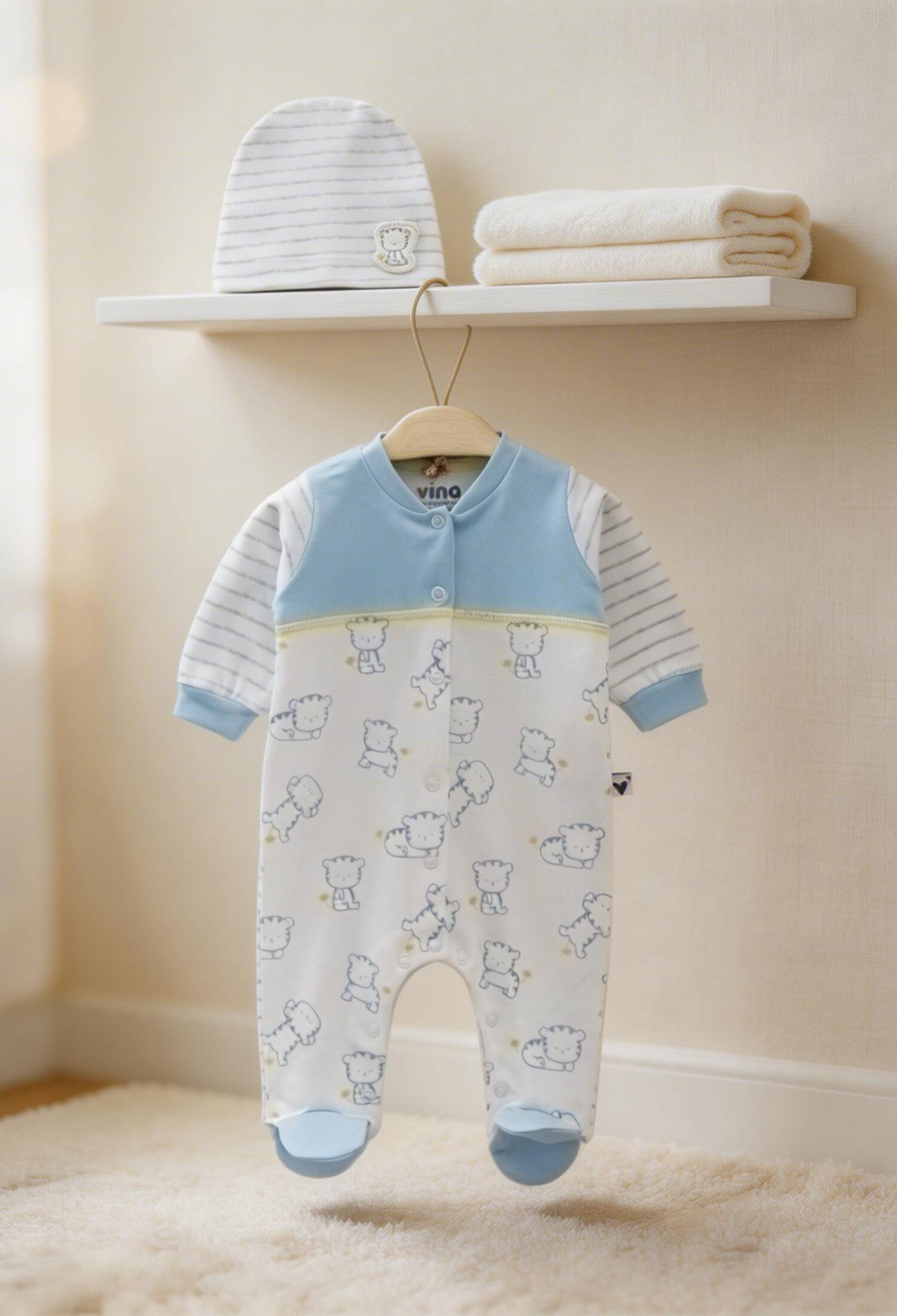 Wholesale Unisex Baby 2-Piece Romper and Hat Set 0-6M Vina baby 2042-00110 - 2042-00110