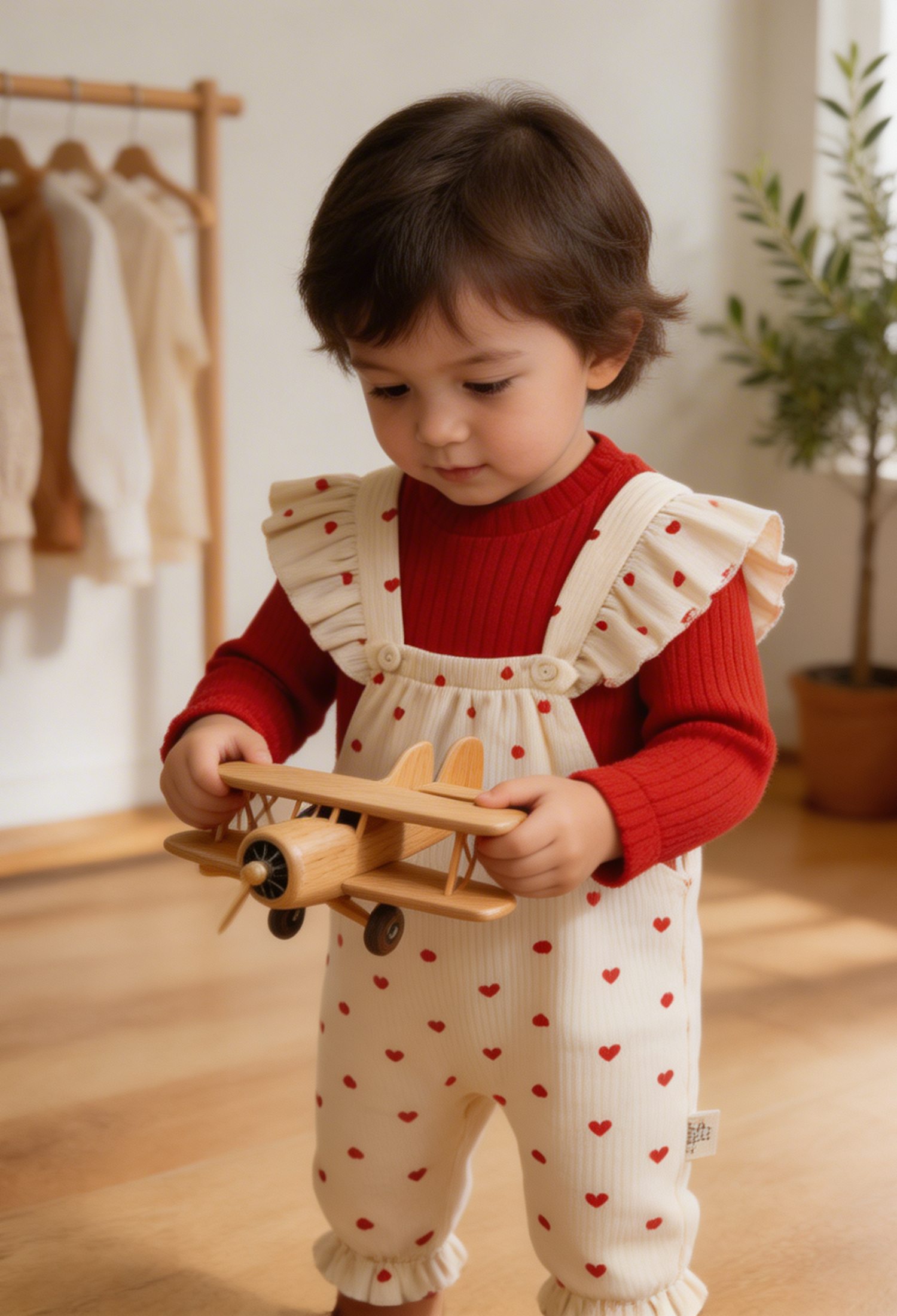 Heart Patterned Two-Piece Overalls Set