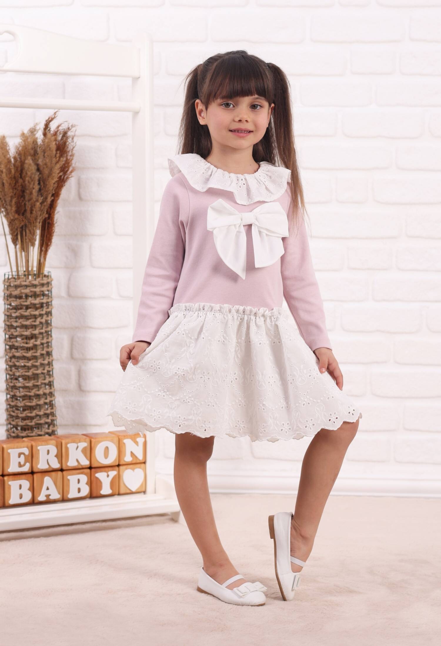 Toptan Kız Çocuk Brode Etekli Elbise - M0749 - Brand: Serkon Baby - Kids & Bby Clothes From Peralane Kids Turkey