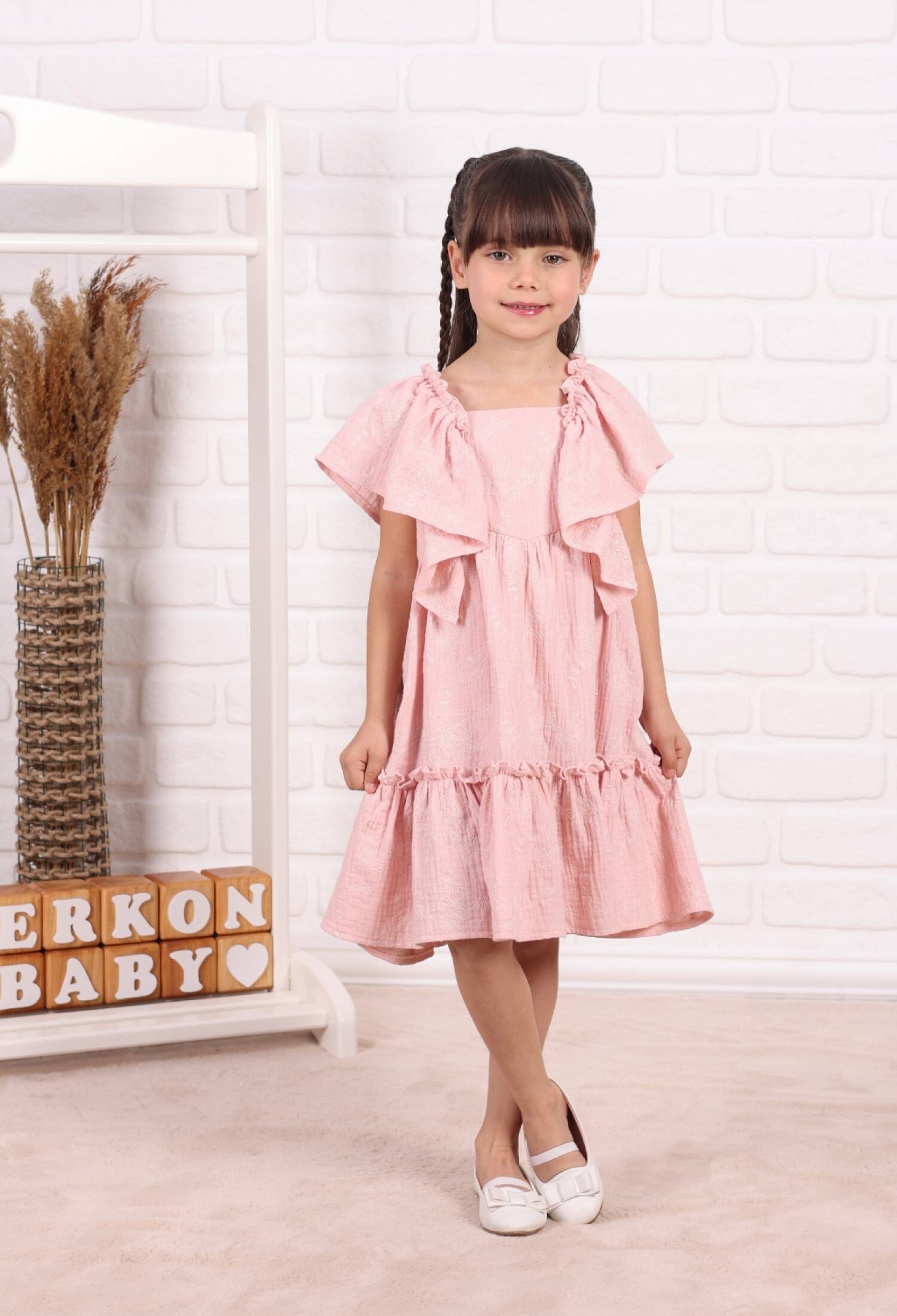 Brode Muslin Elbise - M0846 - Brand: Serkon Baby - Kids & Bby Clothes From Peralane Kids Turkey