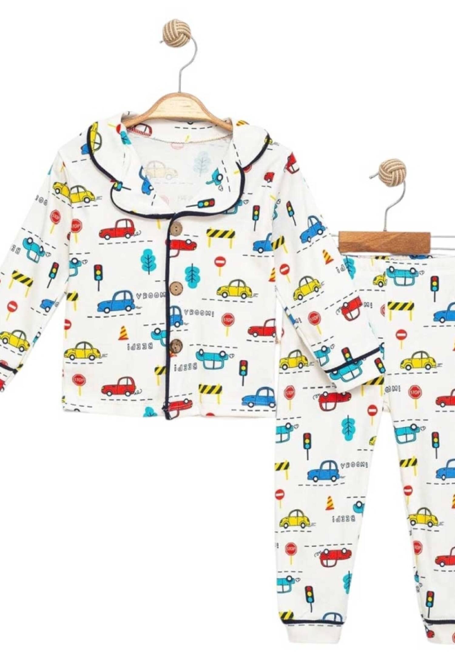 Araba Desenli Yakalı Düğmeli Erkek Pijama Takım - Brand: SÜPERMİNİ - Kids & Bby Clothes From Peralane Kids Turkey