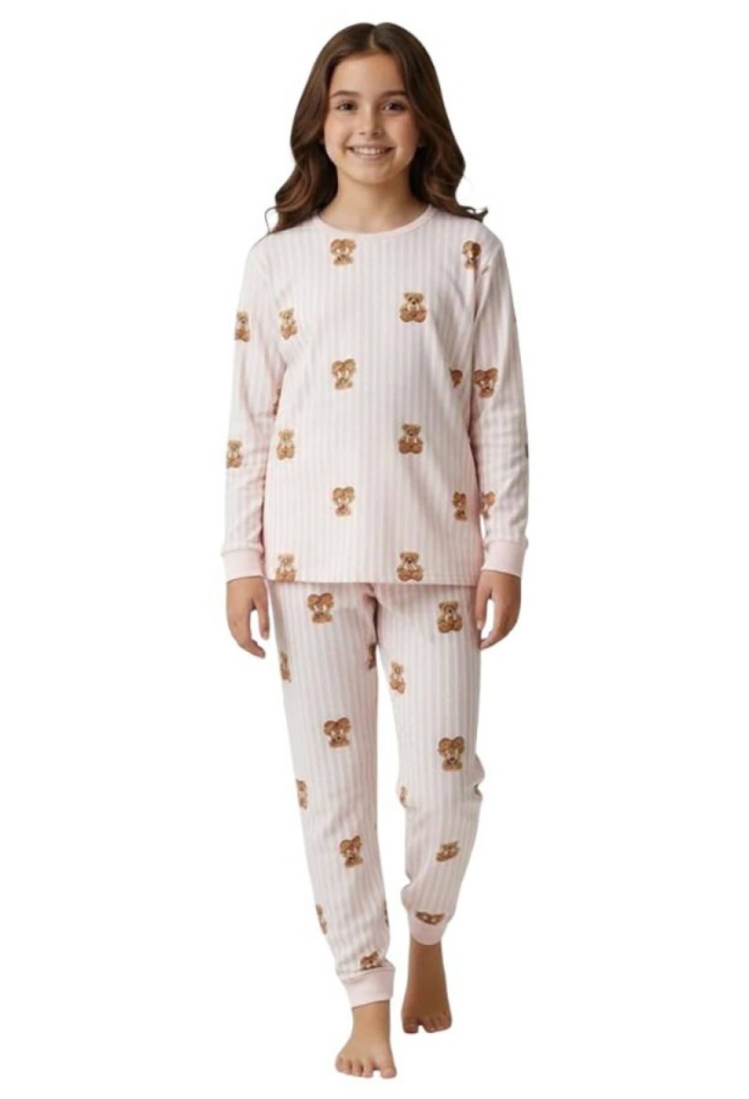 Ayıcık Desenli Çizgili Kız Pijama Takım - Brand: SÜPERMİNİ - Kids & Bby Clothes From Peralane Kids Turkey