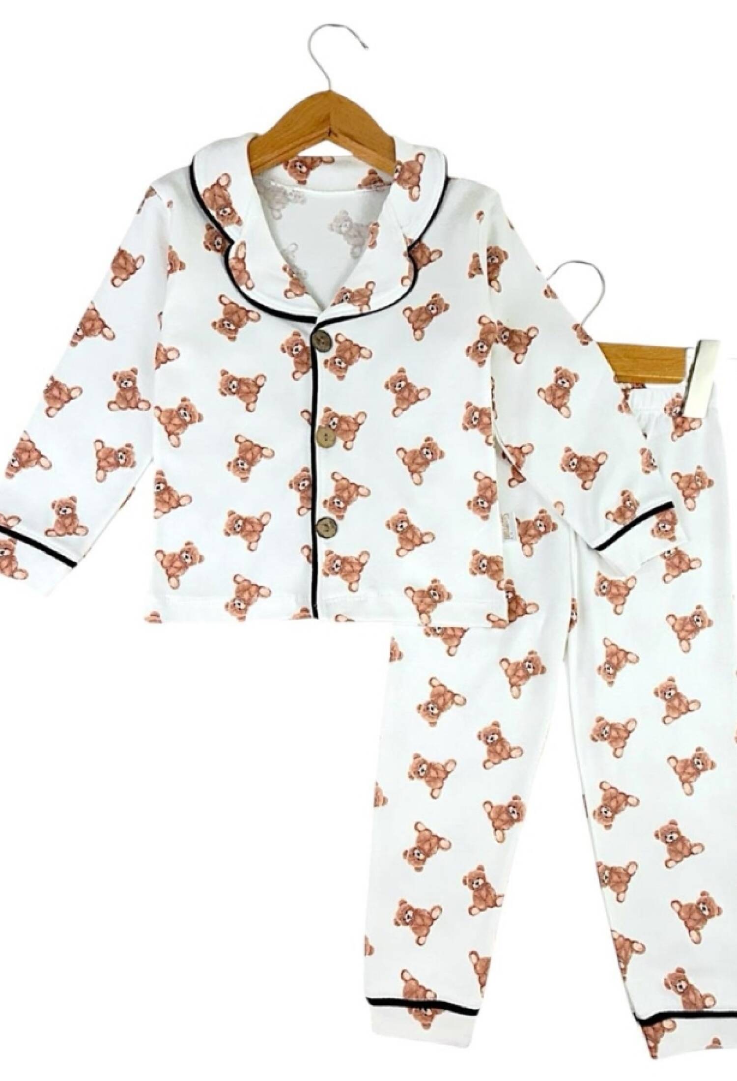 Ayıcık Desenli Yakalı Düğmeli Unisex Pijama Takım - Brand: SÜPERMİNİ - Kids & Bby Clothes From Peralane Kids Turkey