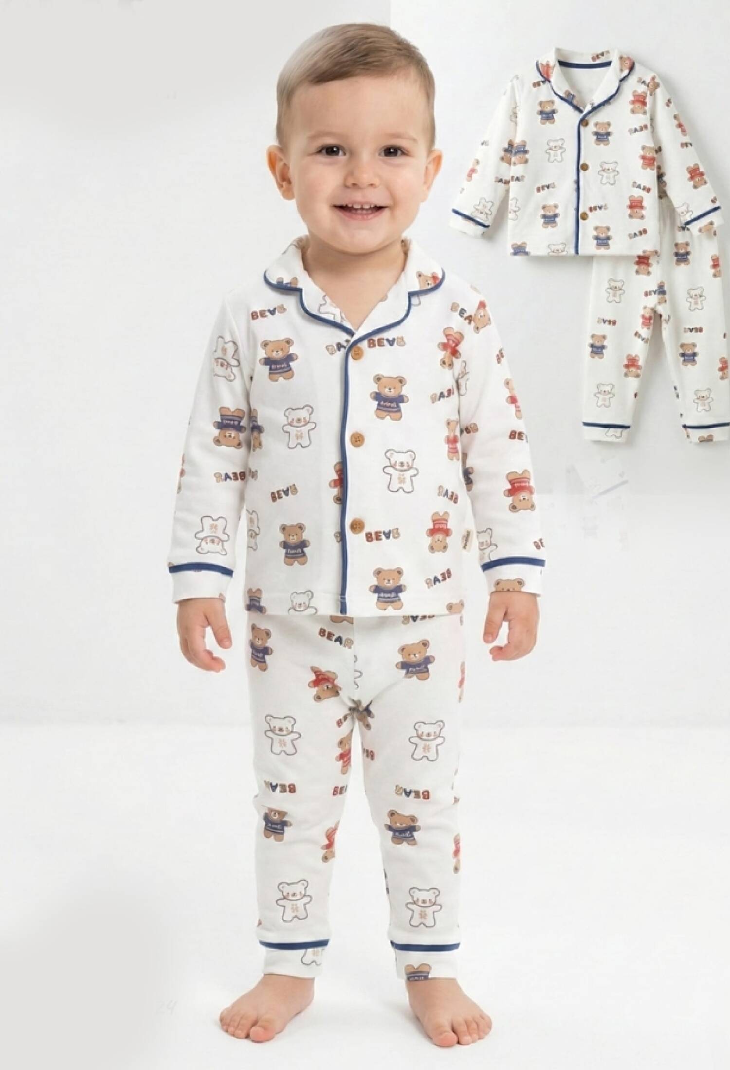 Ayıcık Desenli Yakalı Erkek Bebe Pijama Takım - Brand: DOLAŞ - Kids & Bby Clothes From Peralane Kids Turkey