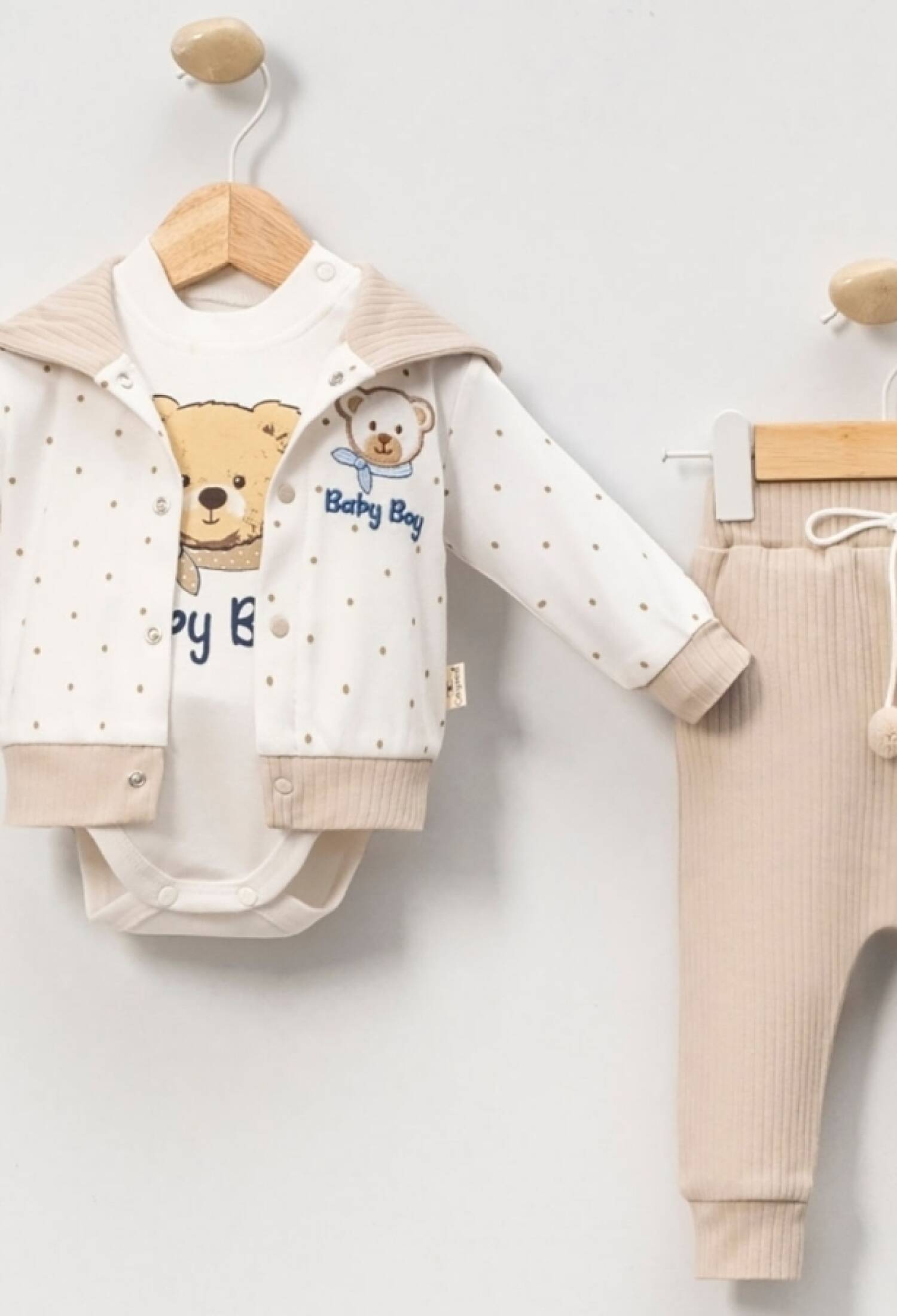 Ayıcık Nakışlı Hırkalı Üçlü Erkek Bebe Takım - Brand: CAYZEN - Kids & Bby Clothes From Peralane Kids Turkey