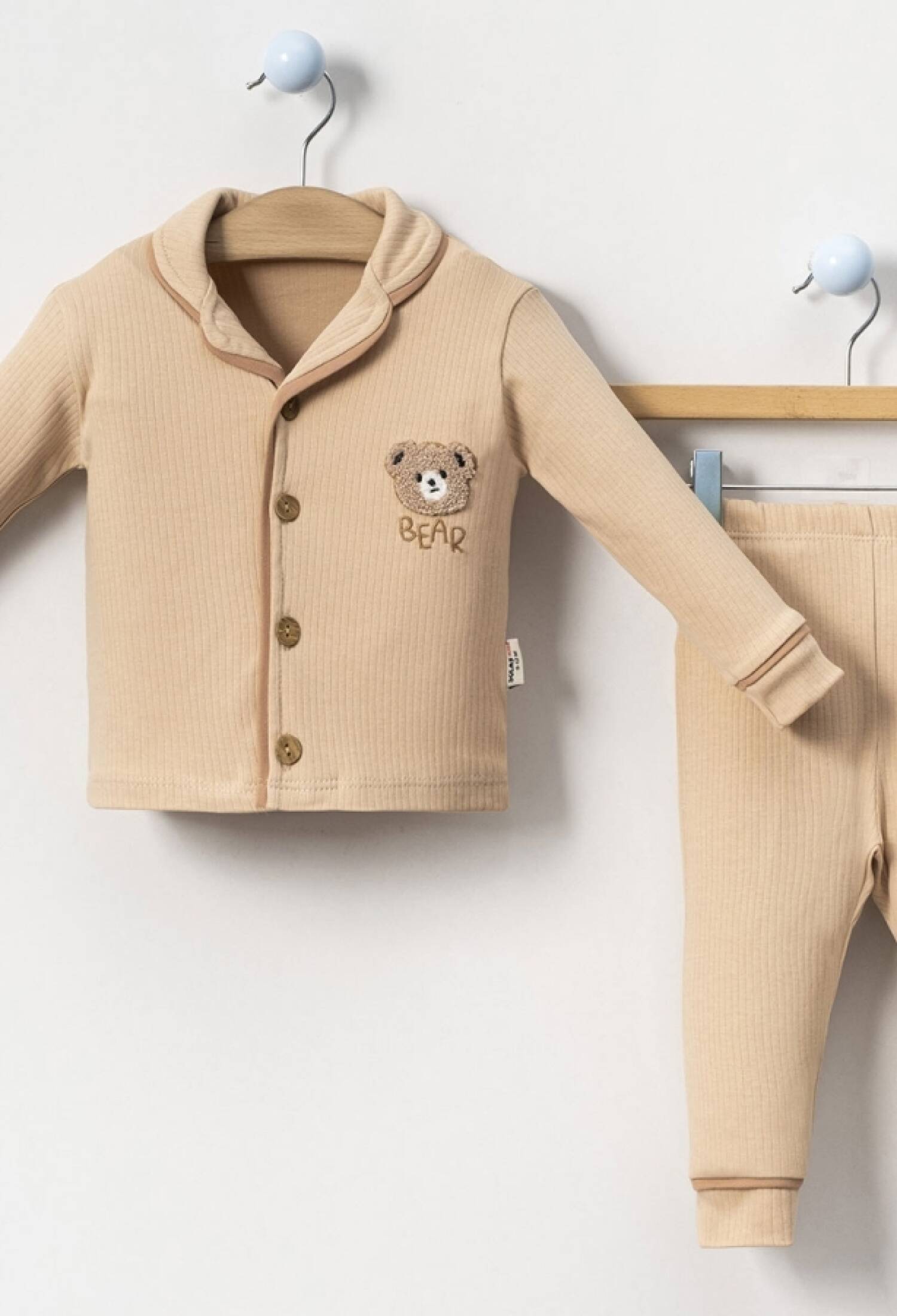 Ayıcık Nakışlı Raporlu Düğmeli Yakalı Erkek Pijama Takım - Brand: DOLAŞ - Kids & Bby Clothes From Peralane Kids Turkey