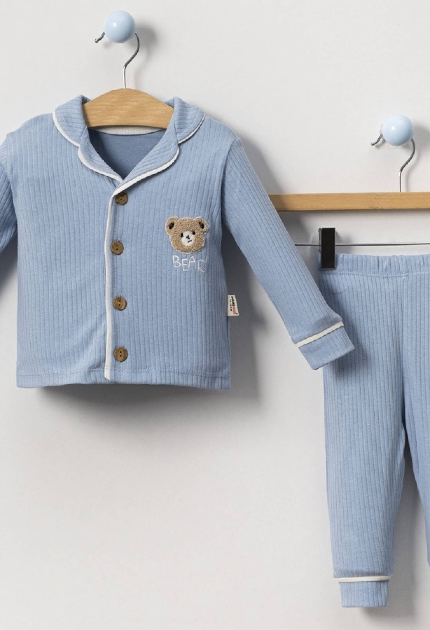 Ayıcık Nakışlı Raporlu Düğmeli Yakalı Erkek Pijama Takım - Brand: DOLAŞ - Kids & Bby Clothes From Peralane Kids Turkey