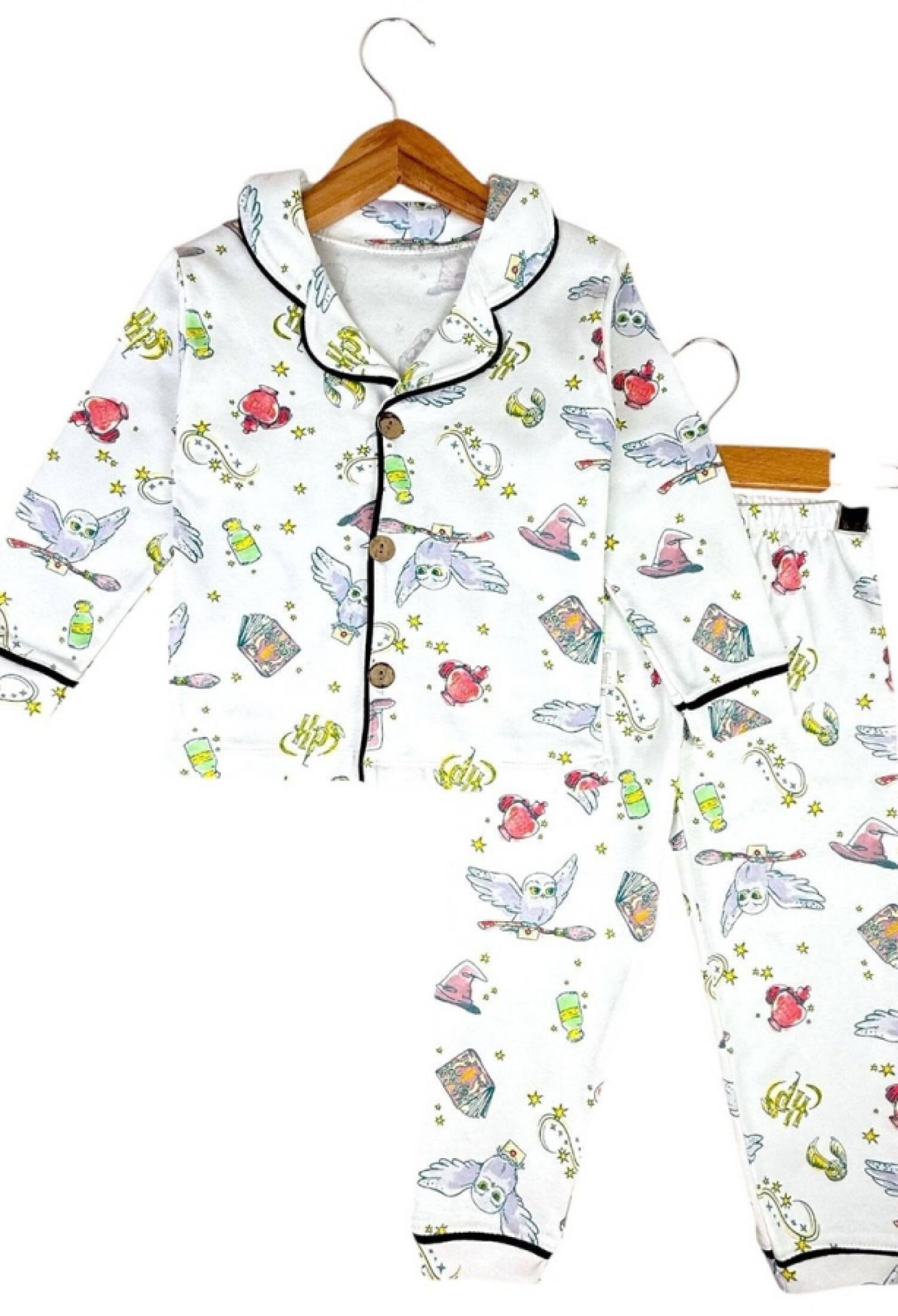 Baykuş Desenli Yakalı Düğmeli Kız Pijama Takım - Brand: SÜPERMİNİ - Kids & Bby Clothes From Peralane Kids Turkey