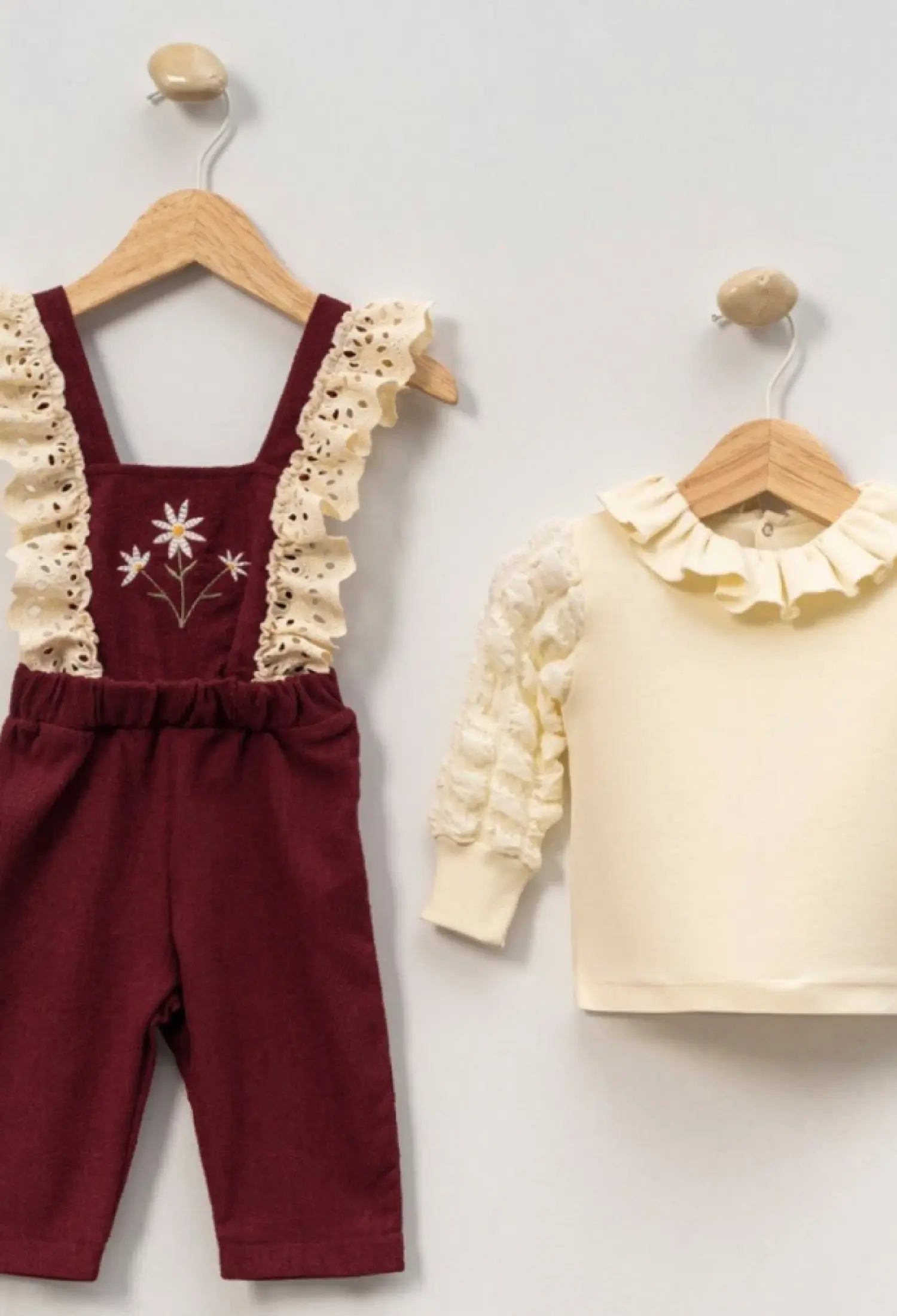 Çiçek Nakışlı Fırfırlı İkili Kız Bebe Salopet - Brand: CAYZEN - Kids & Bby Clothes From Peralane Kids Turkey