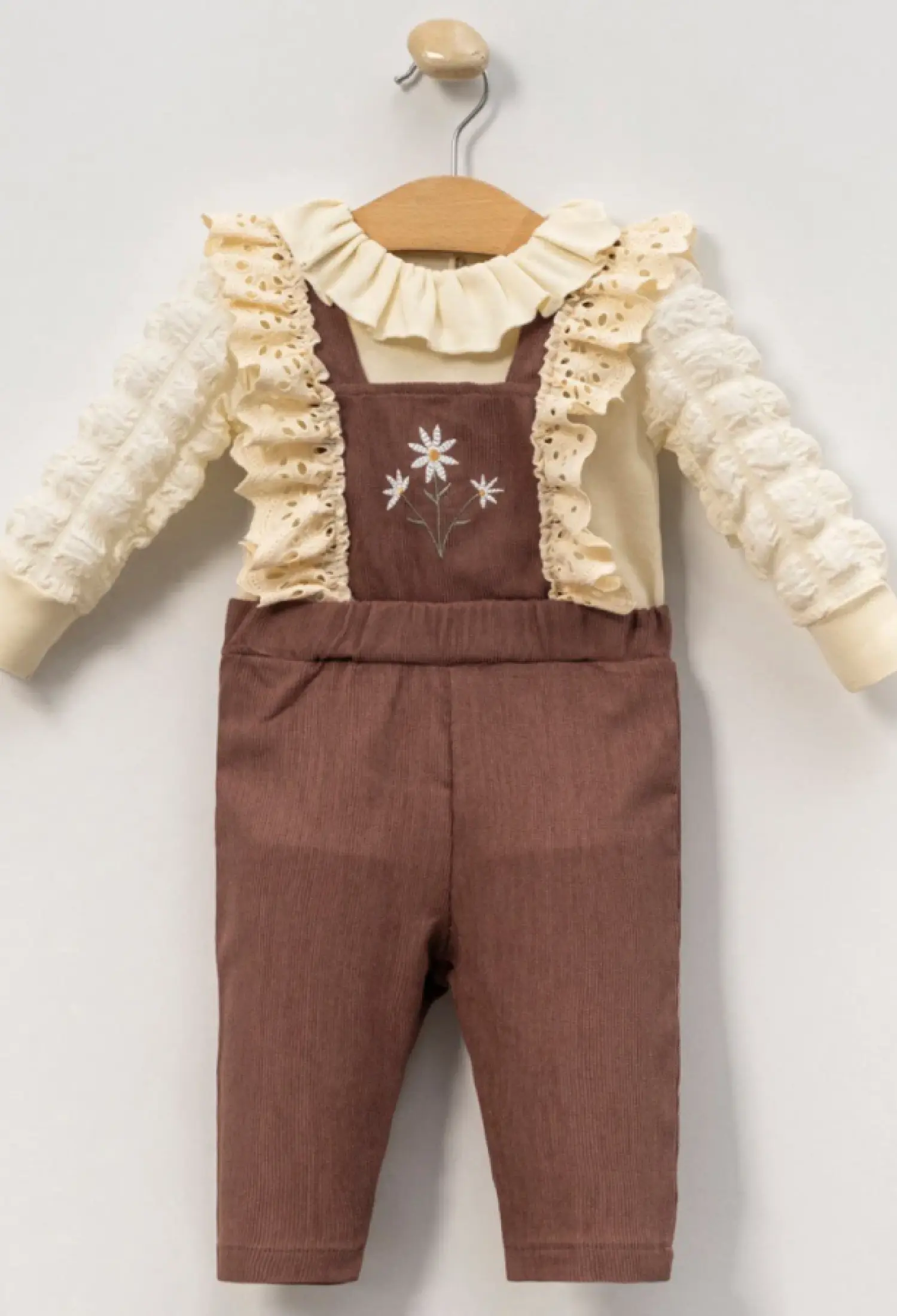 Çiçek Nakışlı Fırfırlı İkili Kız Bebe Salopet - Brand: CAYZEN - Kids & Bby Clothes From Peralane Kids Turkey