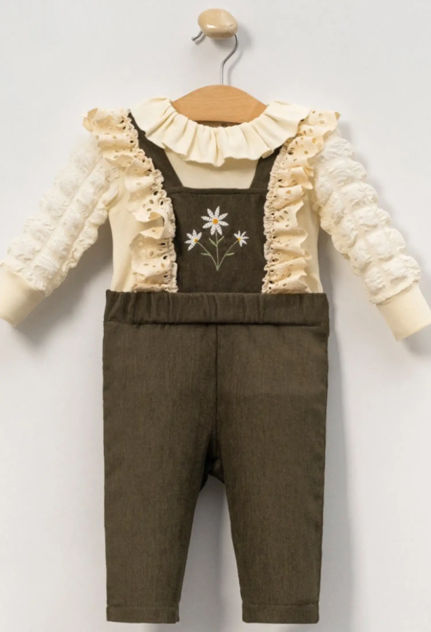 Çiçek Nakışlı Fırfırlı İkili Kız Bebe Salopet - Brand: CAYZEN - Kids & Bby Clothes From Peralane Kids Turkey