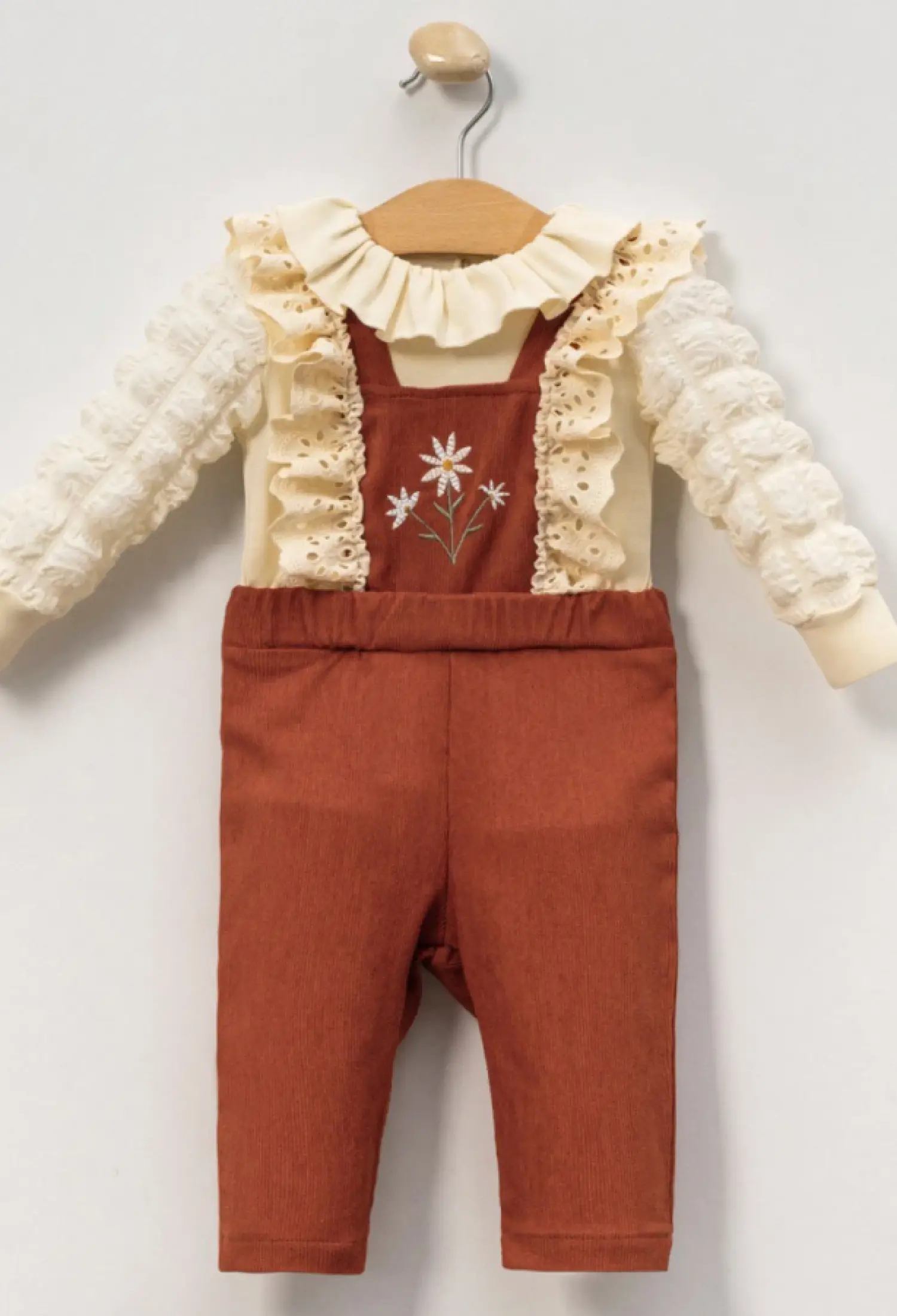 Çiçek Nakışlı Fırfırlı İkili Kız Bebe Salopet - Brand: CAYZEN - Kids & Bby Clothes From Peralane Kids Turkey