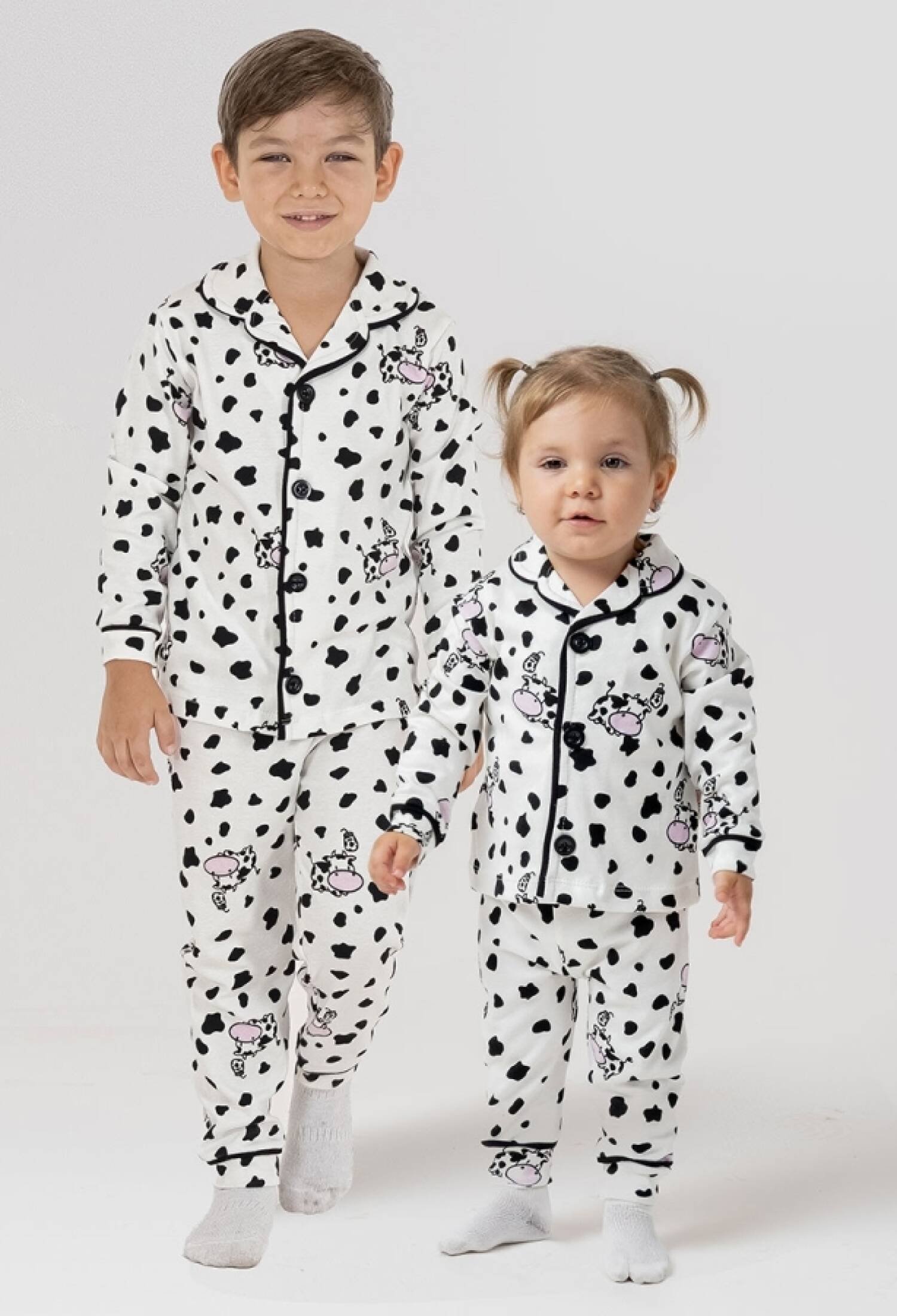 İnek Desenli Yakalı Düğmeli Unisex Pijama Takım - Brand: DOLAŞ - Kids & Bby Clothes From Peralane Kids Turkey