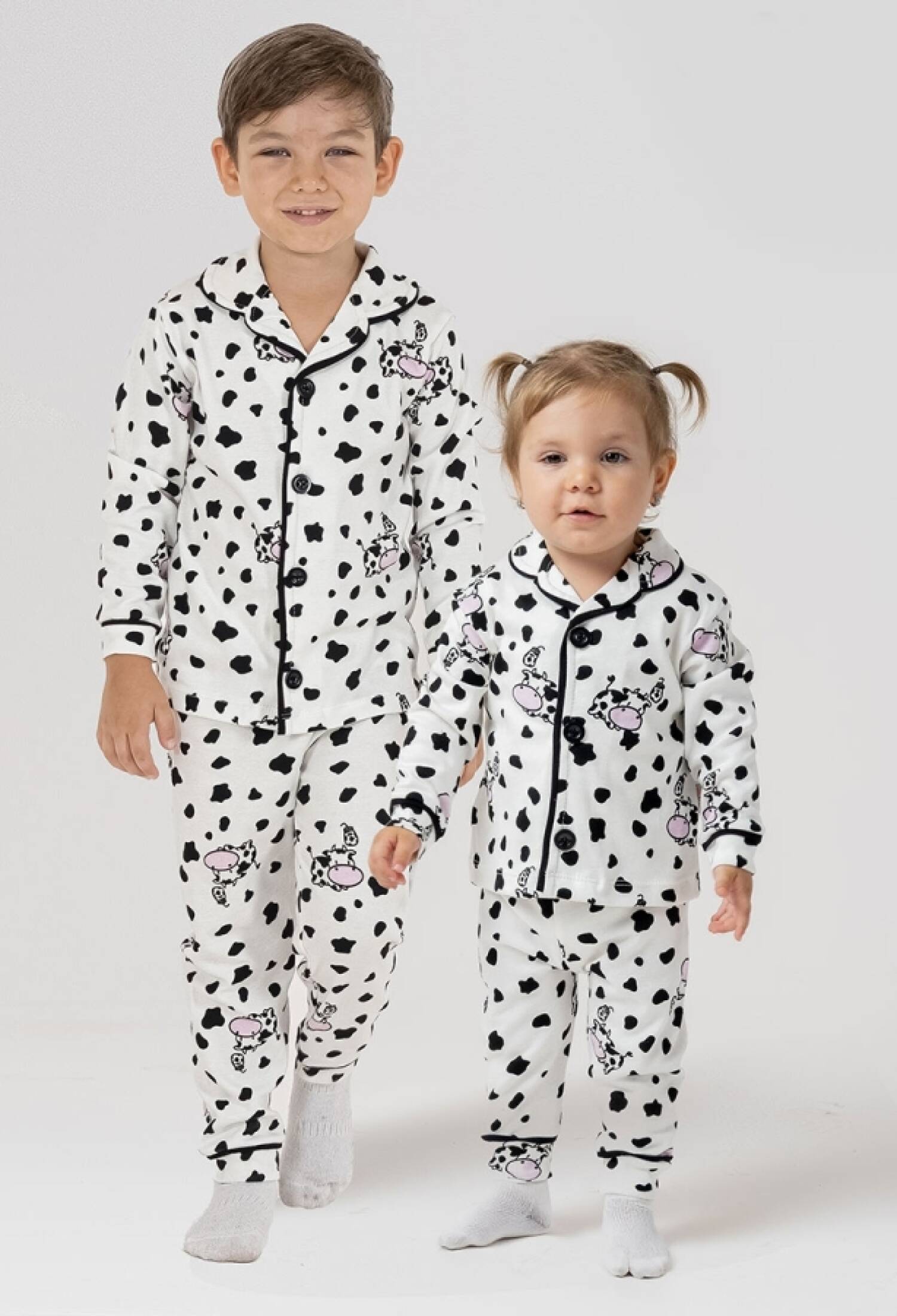 İnek Desenli Yakalı Düğmeli Unisex Pijama Takım - Brand: DOLAŞ - Kids & Bby Clothes From Peralane Kids Turkey