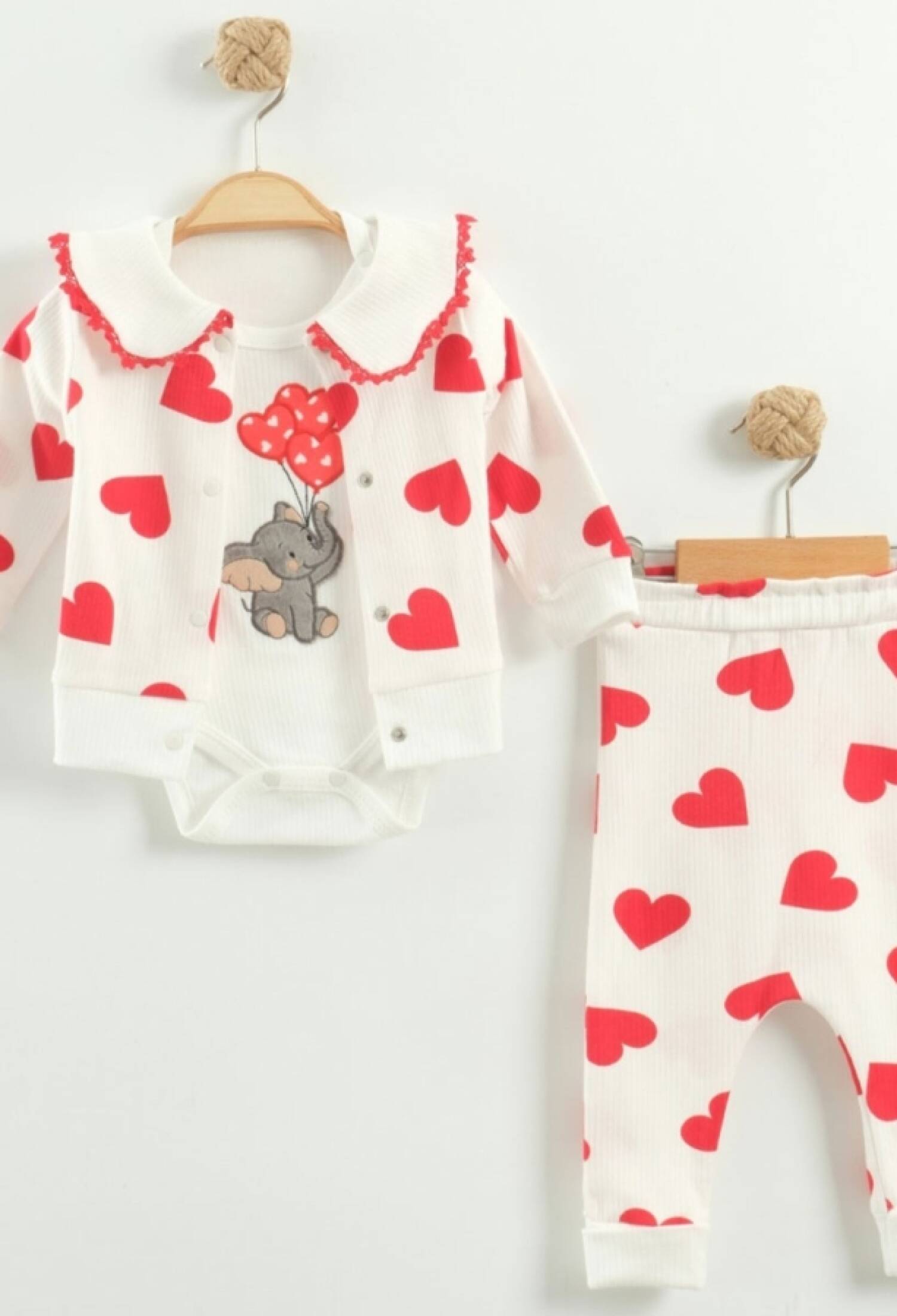Kalp Desenli Hırkalı Üçlü Kız Bebe Takım - Brand: NAYINOM - Kids & Bby Clothes From Peralane Kids Turkey