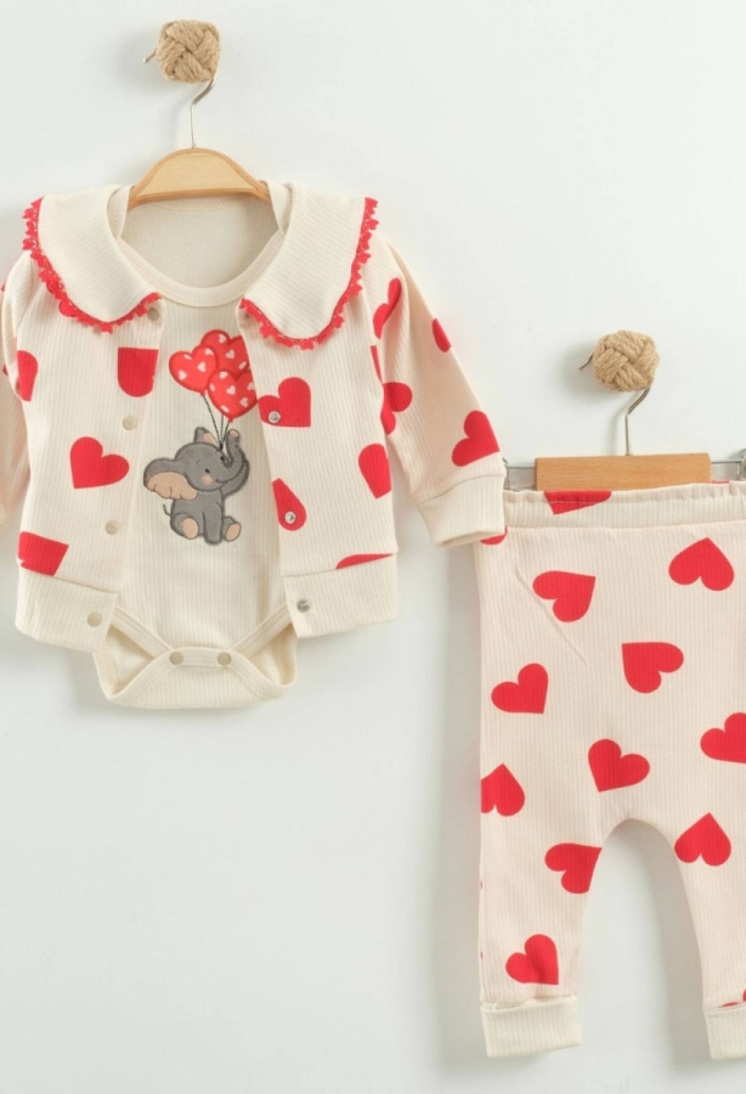 Kalp Desenli Hırkalı Üçlü Kız Bebe Takım - Brand: NAYINOM - Kids & Bby Clothes From Peralane Kids Turkey
