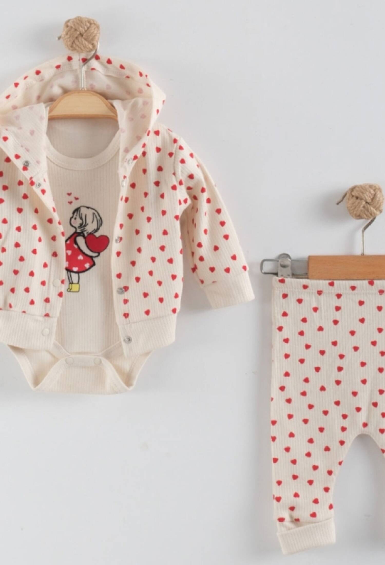 Kalp Desenli Kız Bebe Üçlü Takım - Brand: NAYINOM - Kids & Bby Clothes From Peralane Kids Turkey