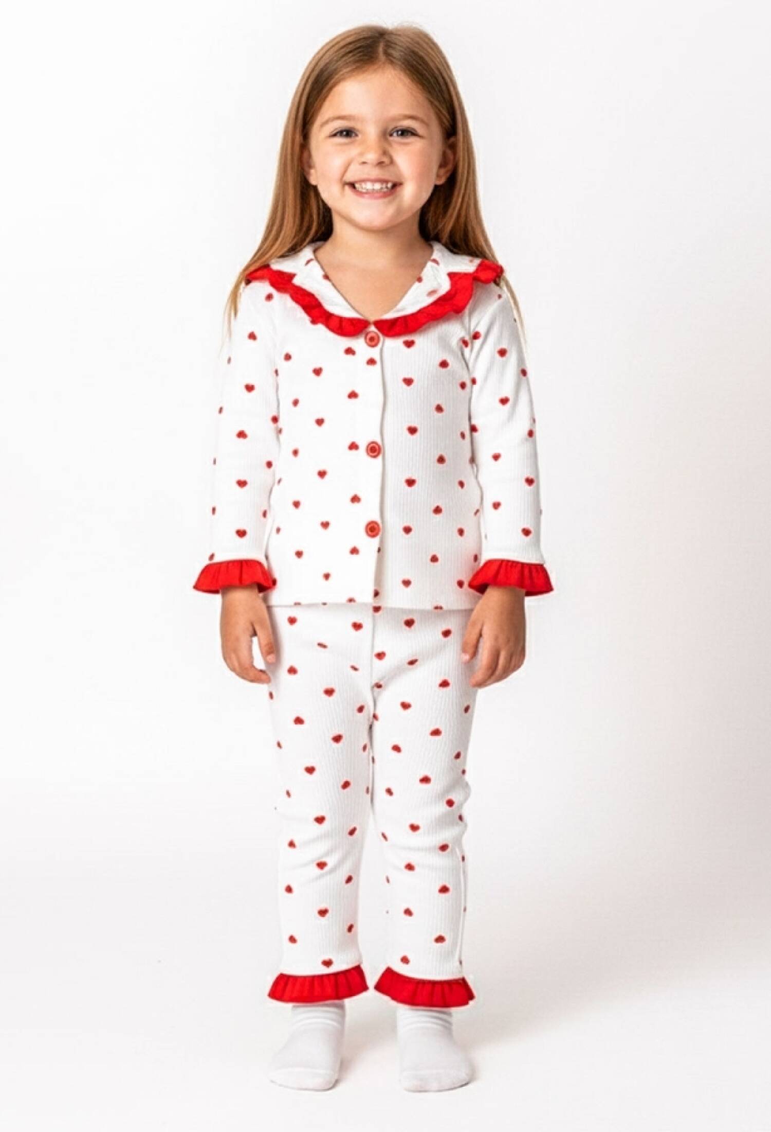Kalp Desenli Kız Pijama Takım - Brand: DOLAŞ - Kids & Bby Clothes From Peralane Kids Turkey