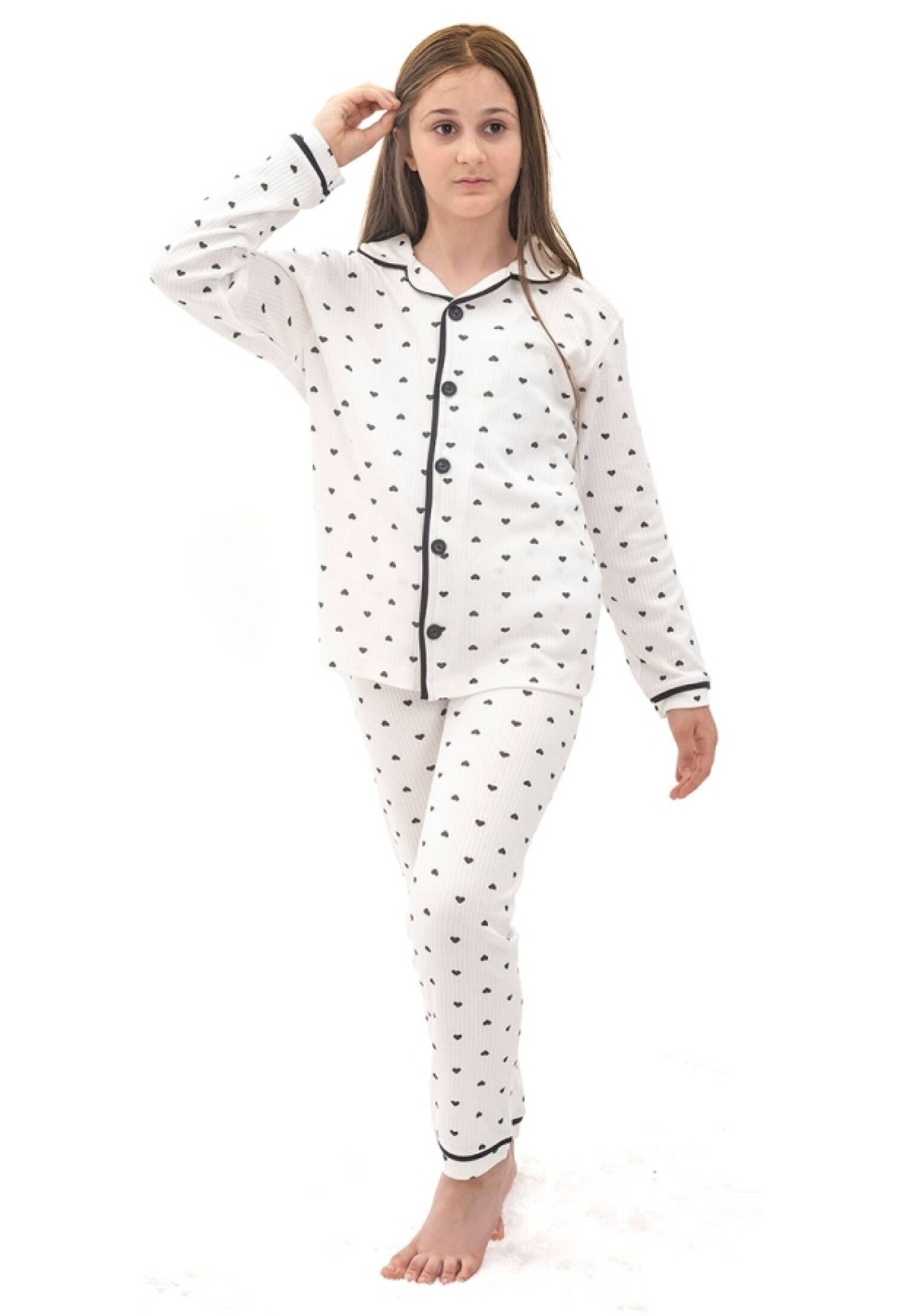 Kalp Desenli Kız Pijama Takım - Brand: DOLAŞ - Kids & Bby Clothes From Peralane Kids Turkey