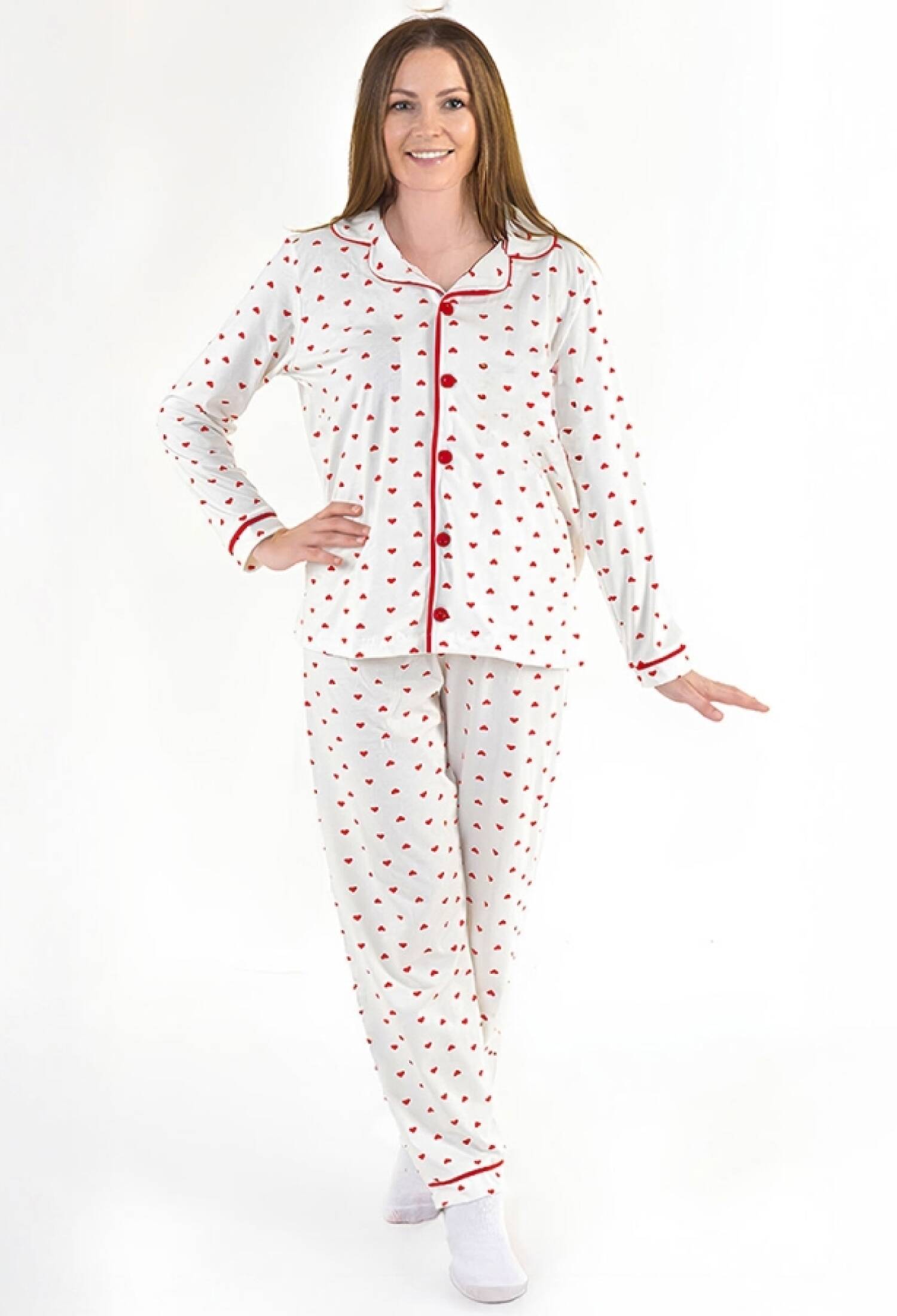 Kalp Desenli Yakalı Düğmeli Anne Pijama Kombin Takım - Brand: DOLAŞ - Kids & Bby Clothes From Peralane Kids Turkey