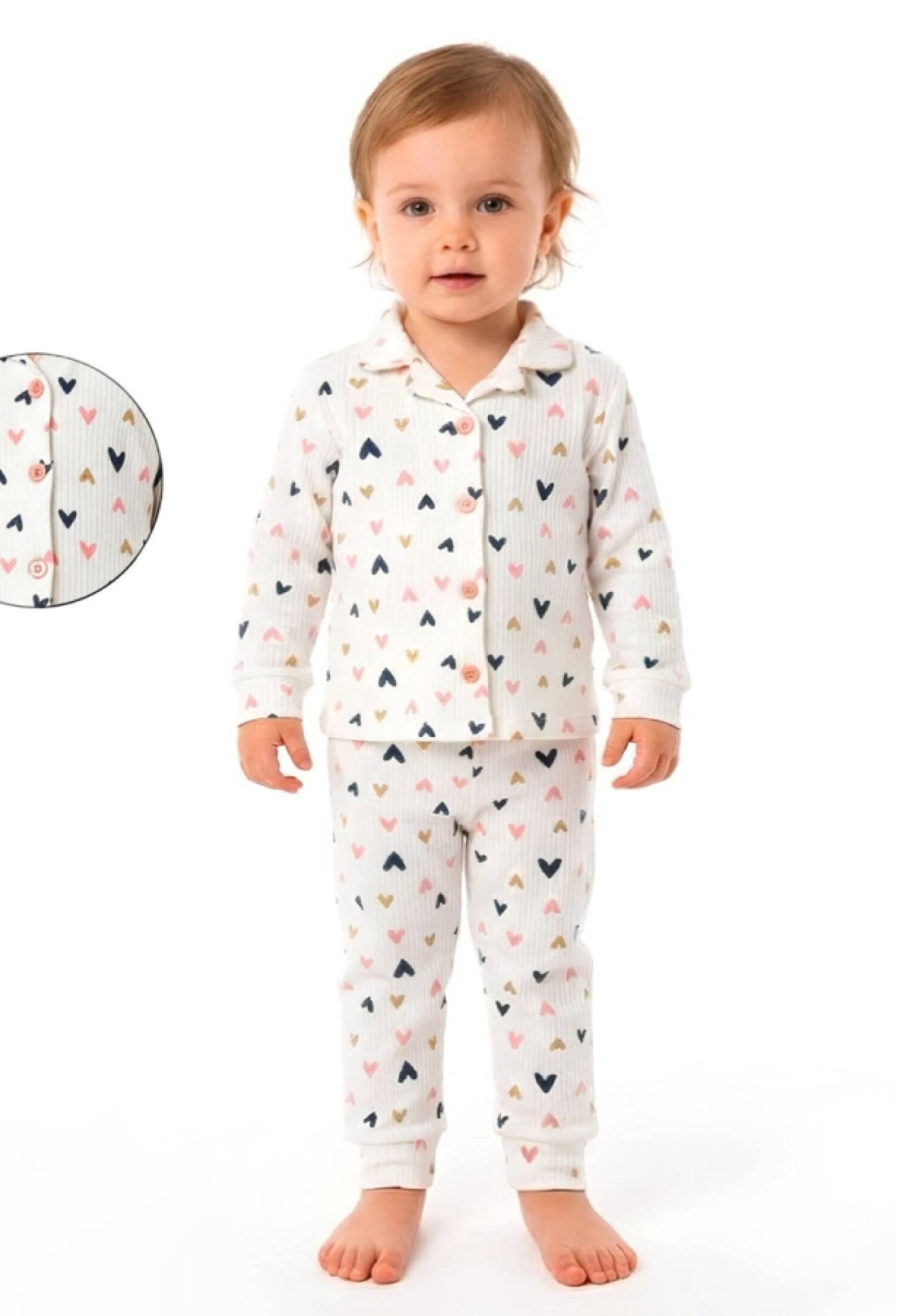 Kalp Desenli Yakalı Kız Bebe Takım - Brand: DOLAŞ - Kids & Bby Clothes From Peralane Kids Turkey