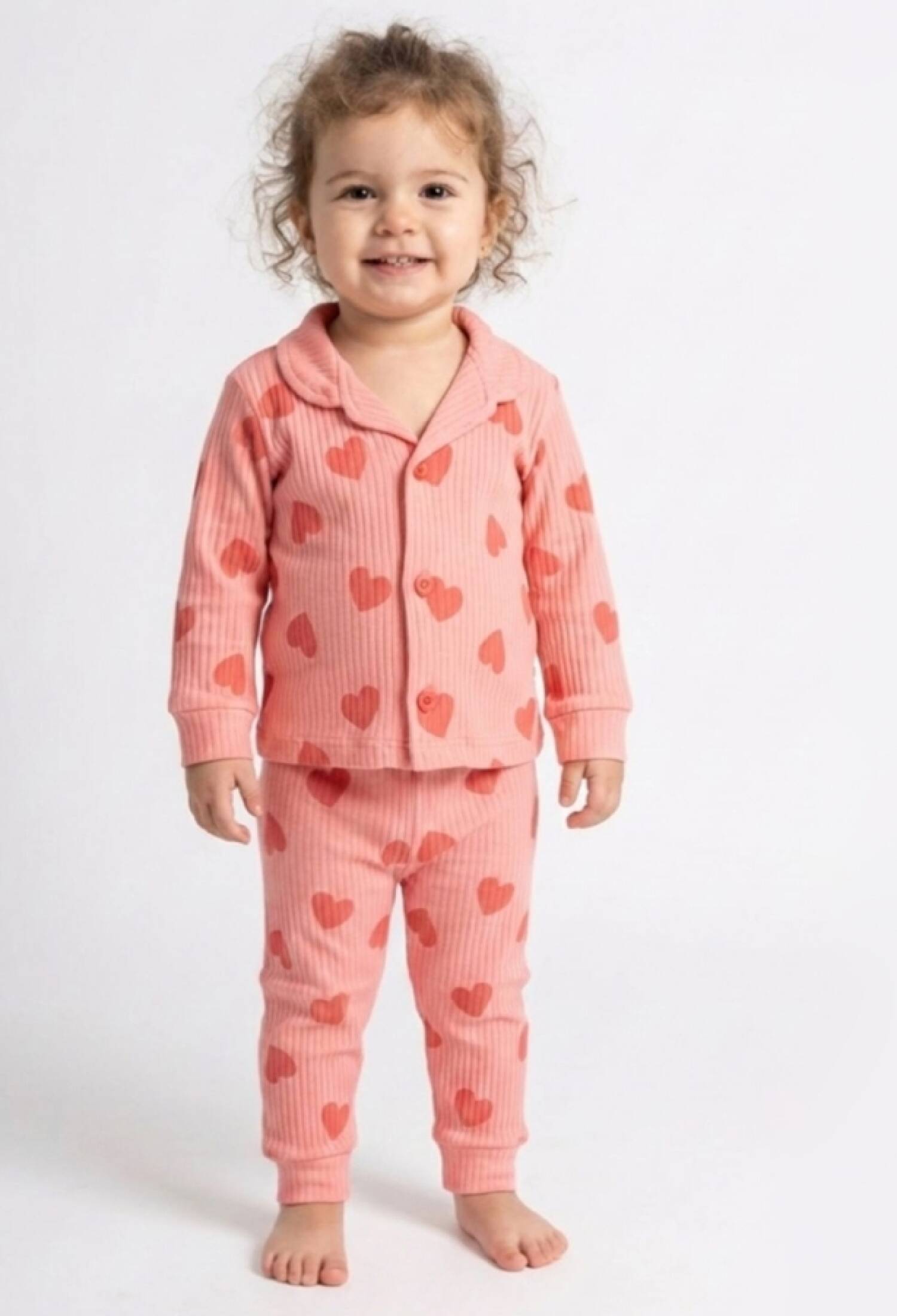 Kalp Desenli Yakalı Kız Pijama Takım - Brand: DOLAŞ - Kids & Bby Clothes From Peralane Kids Turkey