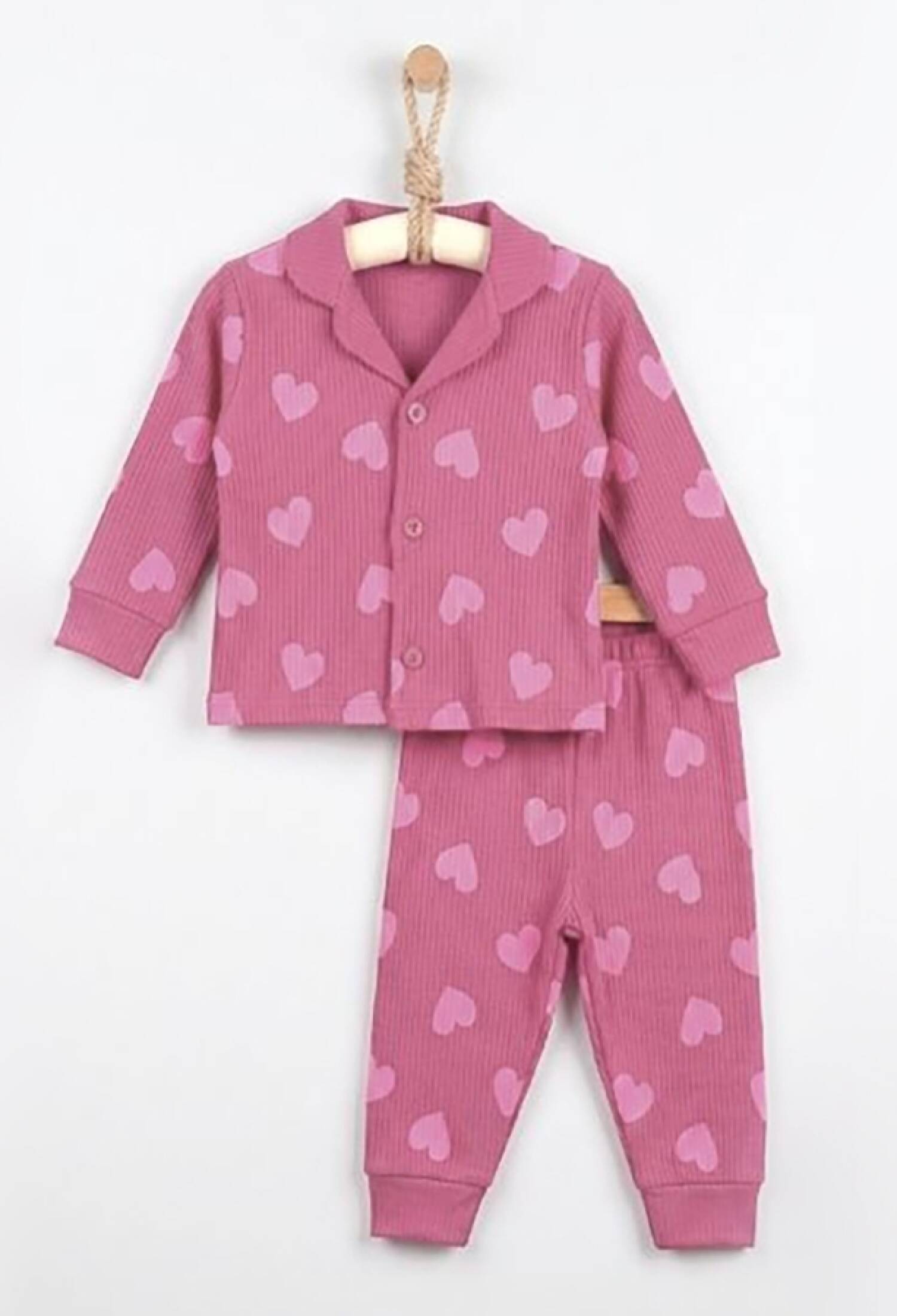Kalp Desenli Yakalı Kız Pijama Takım - Brand: DOLAŞ - Kids & Bby Clothes From Peralane Kids Turkey