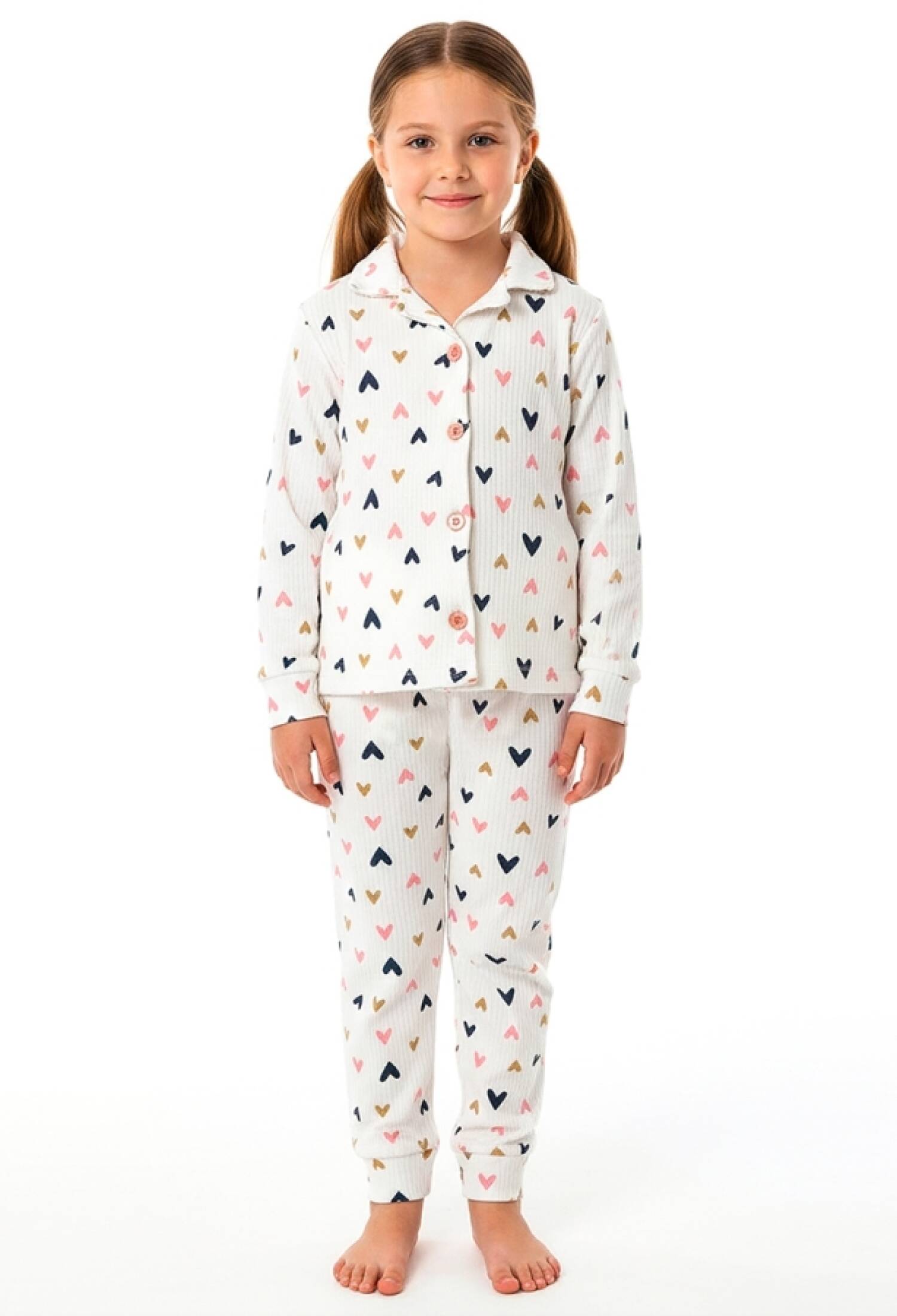 Kalp Desenli Yakalı Kız Pijama Takım - Brand: DOLAŞ - Kids & Bby Clothes From Peralane Kids Turkey