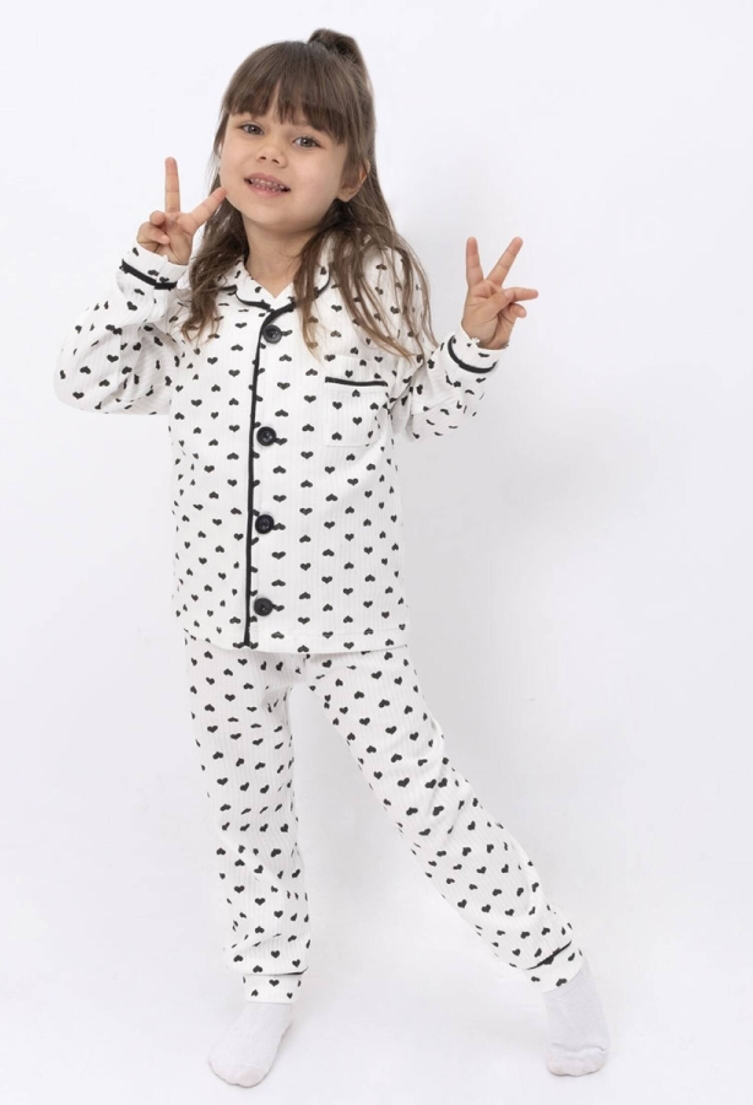 Kalp Desenli Yakalı Raporlu Kız Pijama Takım - Brand: DOLAŞ - Kids & Bby Clothes From Peralane Kids Turkey