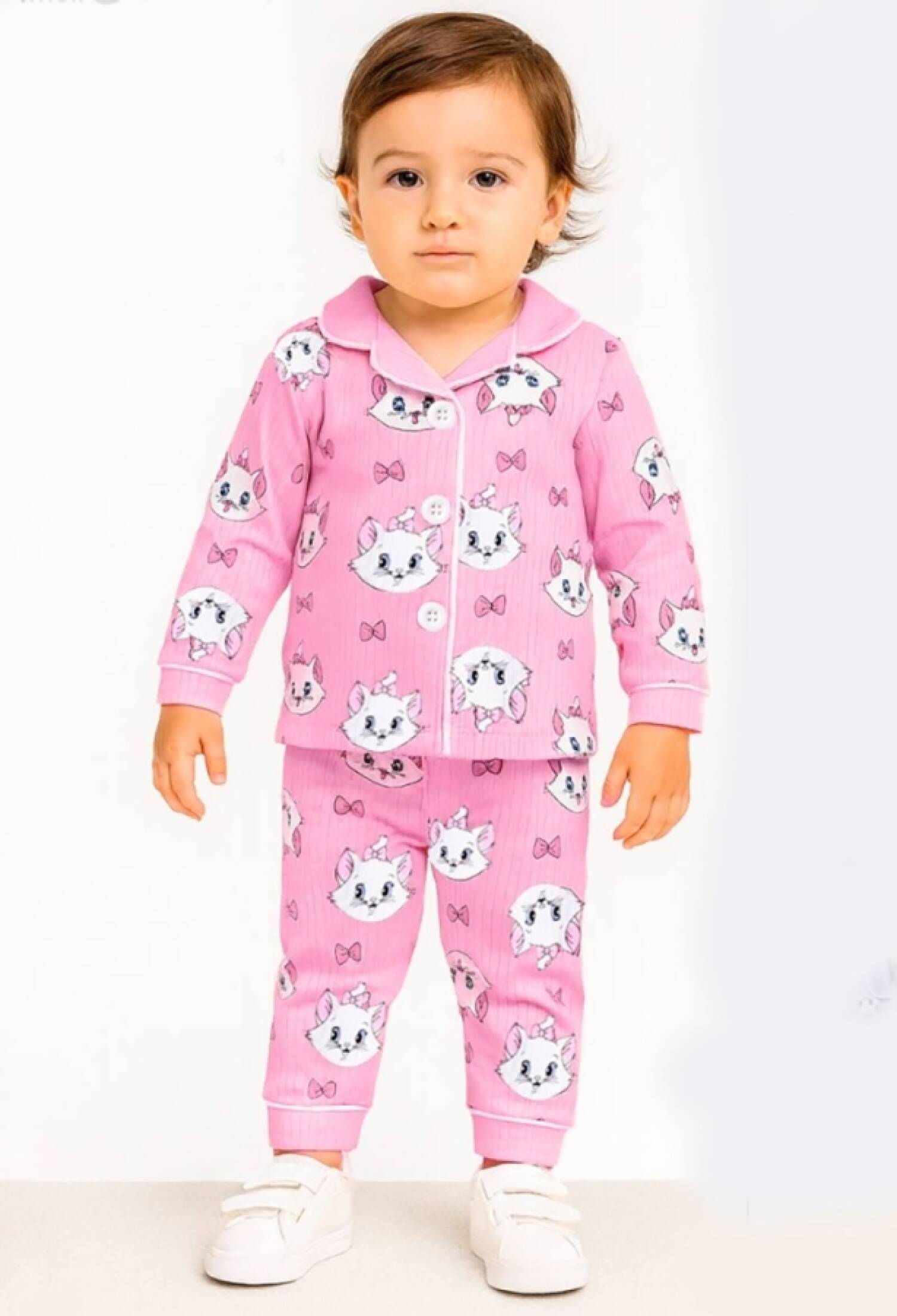 Kedi Desenli Yakalı Düğmeli Kız Pijama Takım - Brand: DOLAŞ - Kids & Bby Clothes From Peralane Kids Turkey