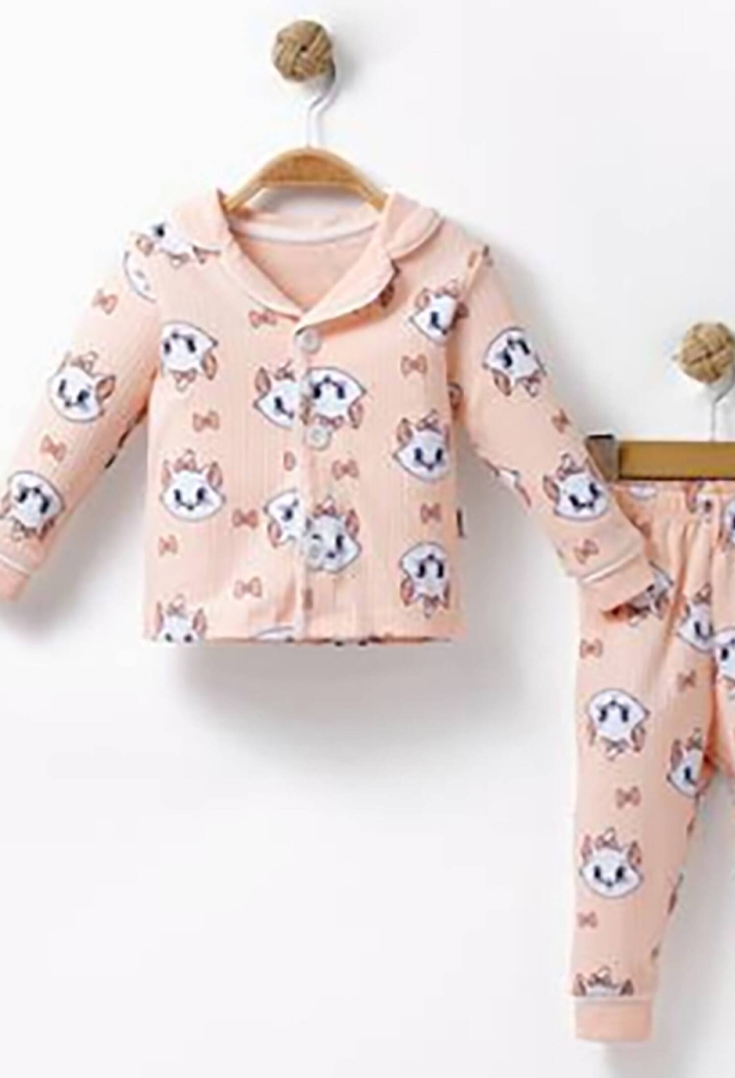 Kedi Desenli Yakalı Düğmeli Kız Pijama Takım - Brand: DOLAŞ - Kids & Bby Clothes From Peralane Kids Turkey