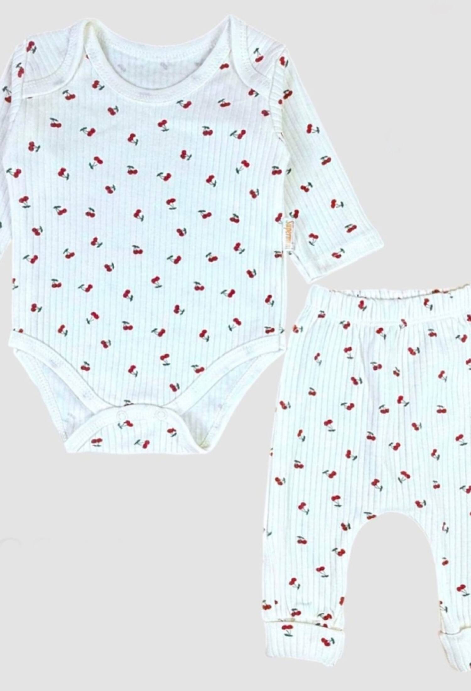 Kiraz Desenli Raporlu Kız Bebe TAkım - Brand: SÜPERMİNİ - Kids & Bby Clothes From Peralane Kids Turkey