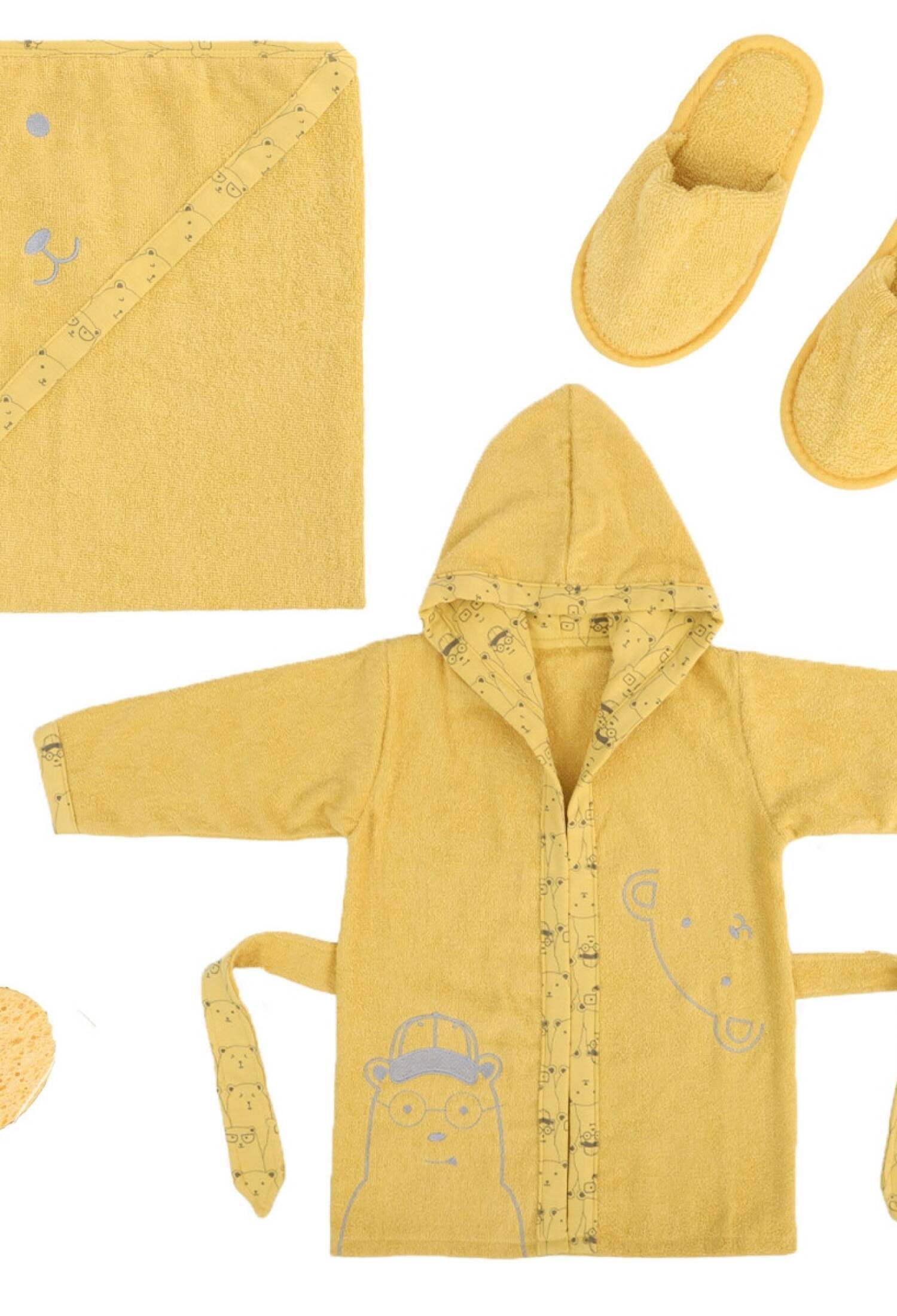 Toptan Unisex Bebek 3'lü Desenli Bornoz Seti 0-24M 2020-30014 - 2020-30014 - Brand: Bebitof - Kids & Bby Clothes From Peralane Kids Turkey