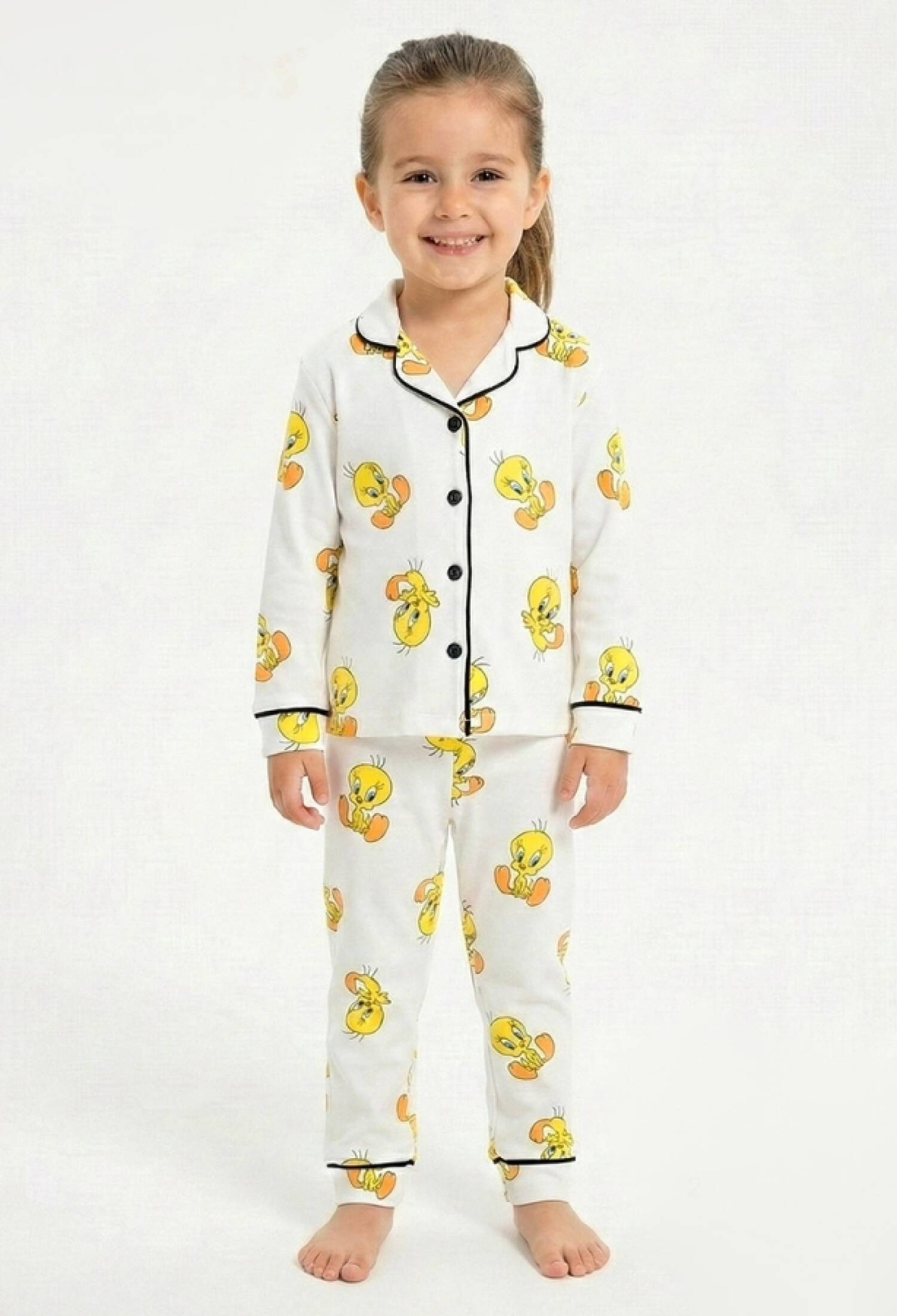 Tweety Desenli Yakalı Kız Pijama Takım - Brand: DOLAŞ - Kids & Bby Clothes From Peralane Kids Turkey