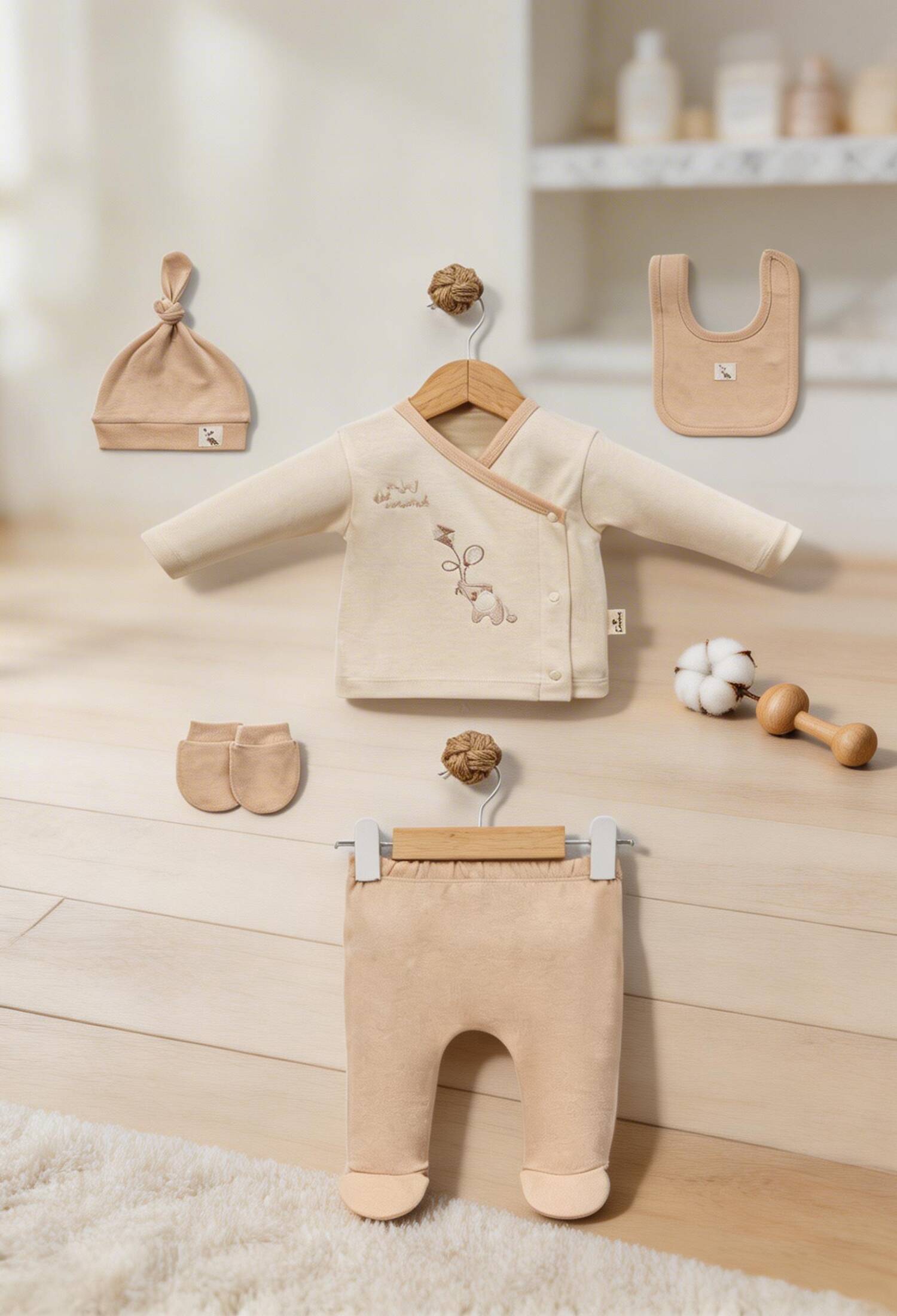 Elephant Print Baby Boy 5-Piece Hospital Exit Bodysuit Set