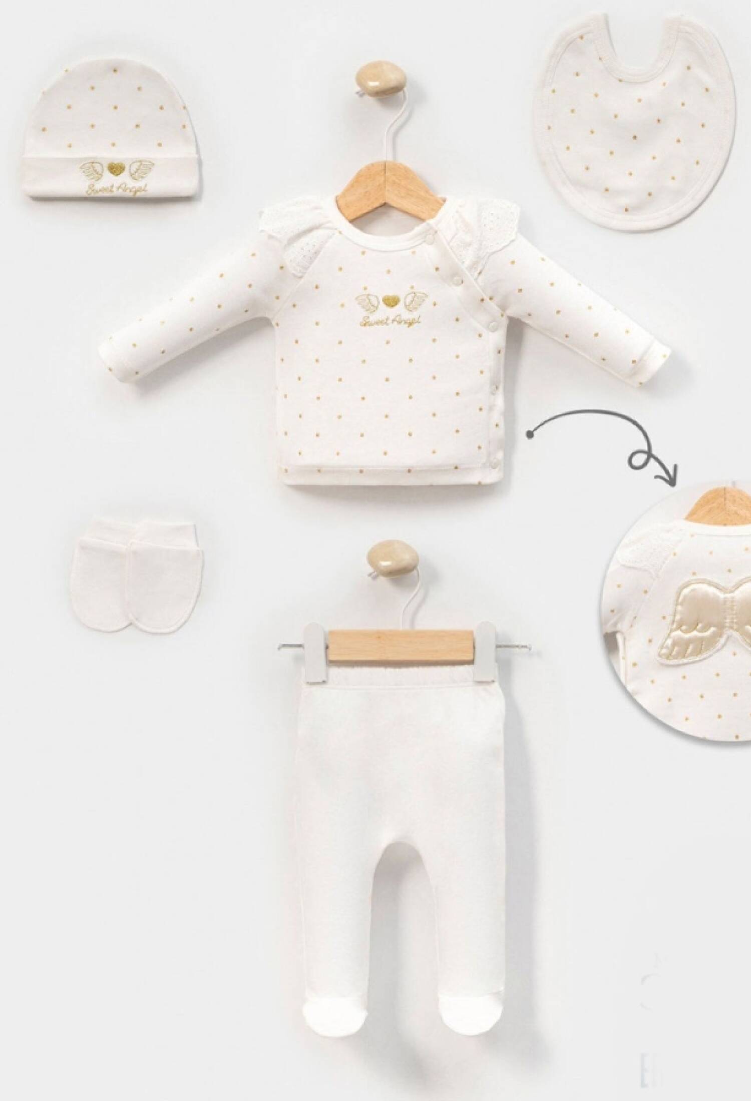 Angel Nakışlı 5li Yenidoğan Kız Zıbın Set - Brand: CAYZEN - Kids & Bby Clothes From Peralane Kids Turkey