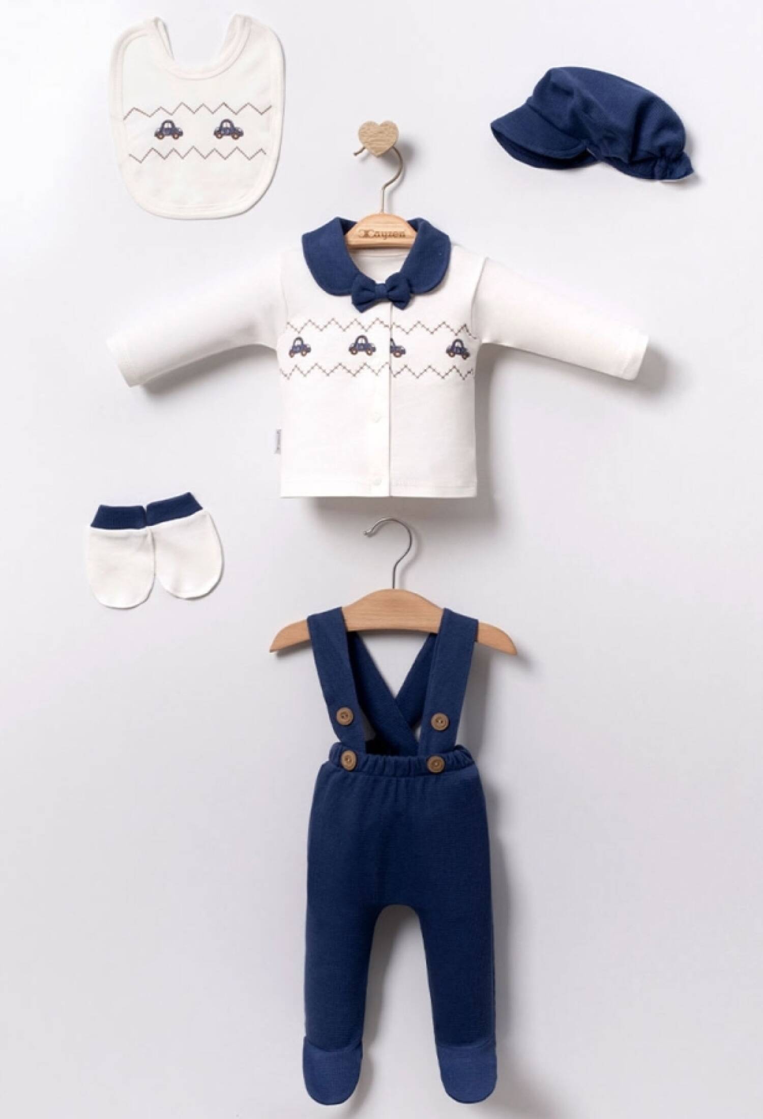 Araba Nakışlı 5li Hastane Çıkışı Zıbın Set - Brand: CAYZEN - Kids & Bby Clothes From Peralane Kids Turkey