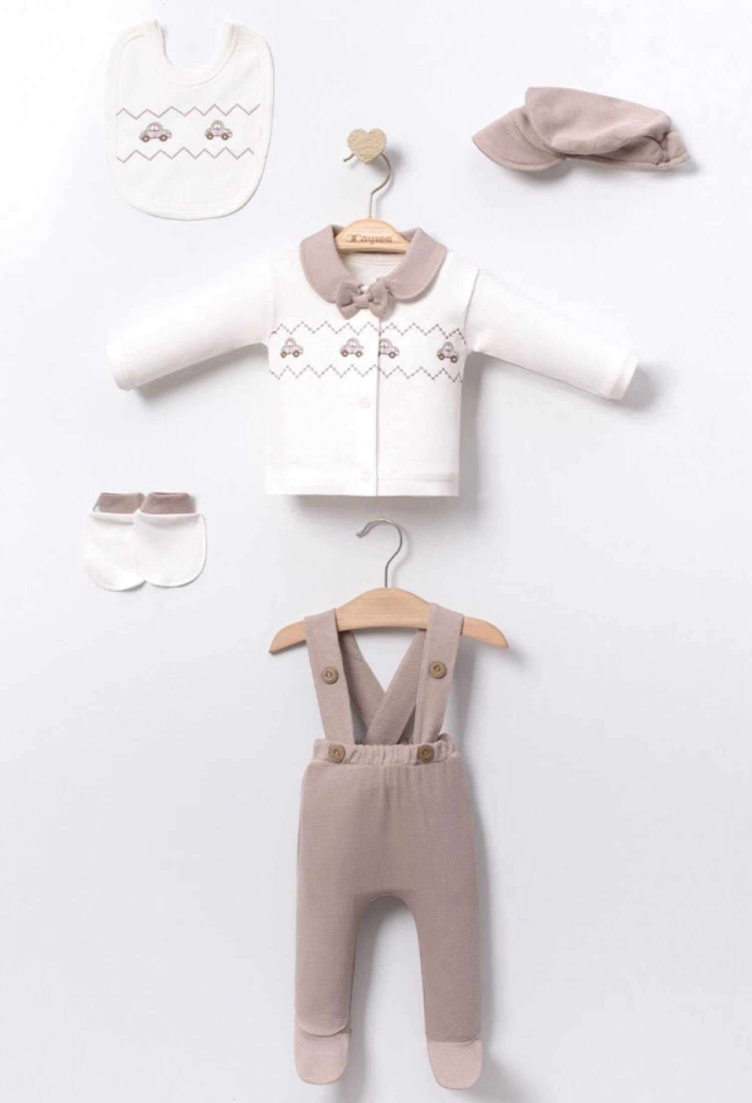 Araba Nakışlı 5li Hastane Çıkışı Zıbın Set - Brand: CAYZEN - Kids & Bby Clothes From Peralane Kids Turkey