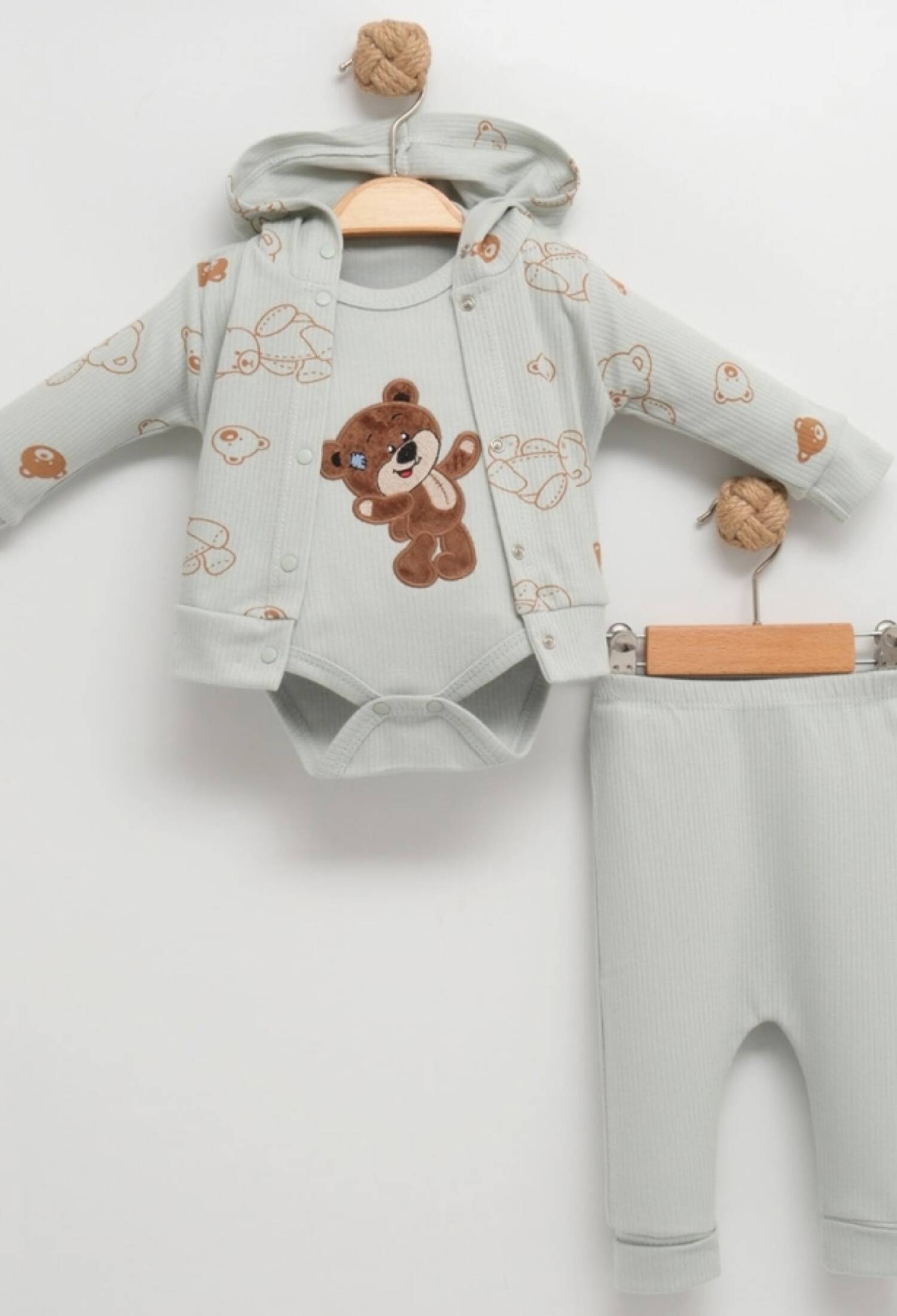 Ayıcık Desenli Hırkalı Üçlü Unisex Bebe Takım - Brand: NAYINOM - Kids & Bby Clothes From Peralane Kids Turkey