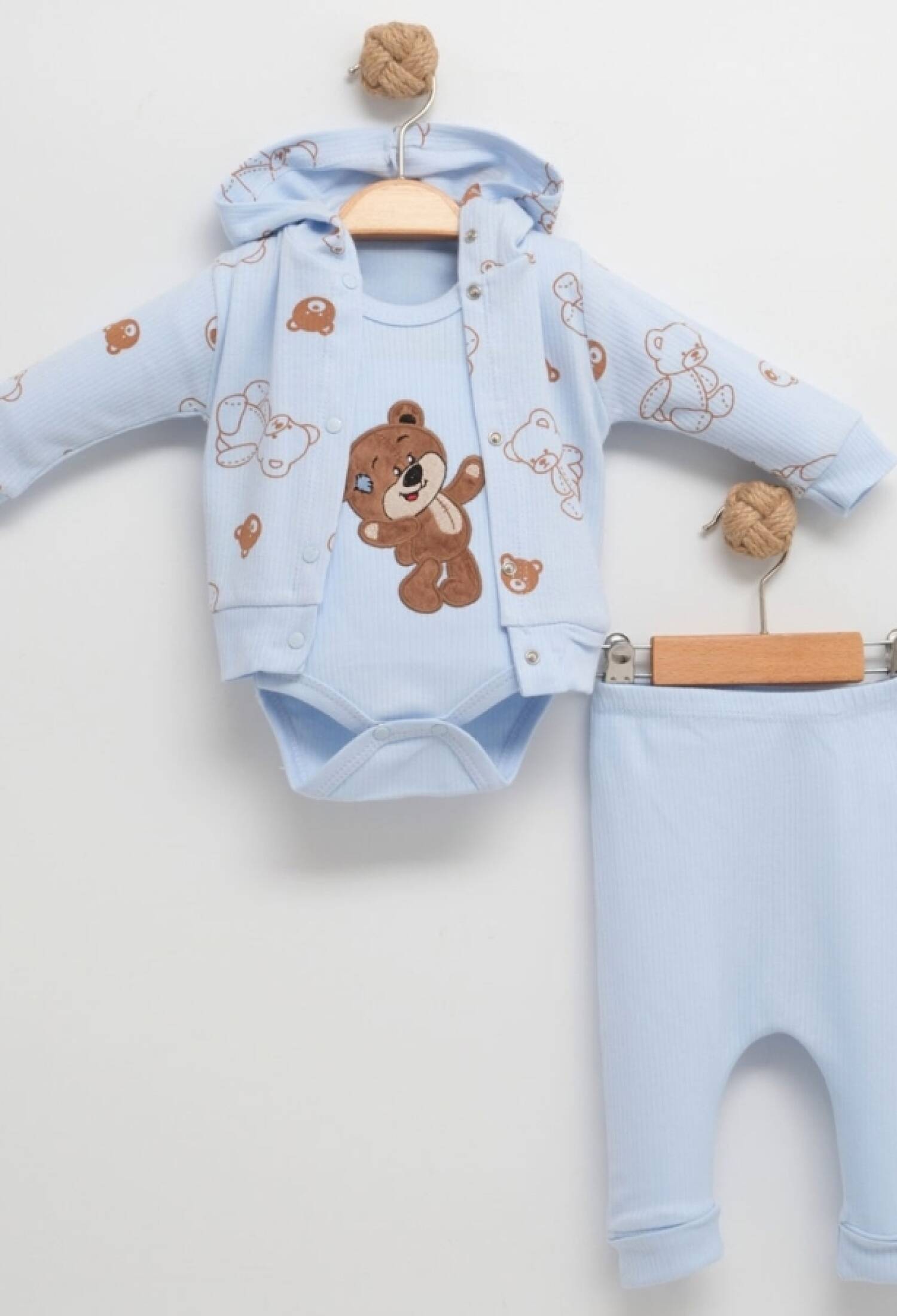 Ayıcık Desenli Hırkalı Üçlü Unisex Bebe Takım - Brand: NAYINOM - Kids & Bby Clothes From Peralane Kids Turkey