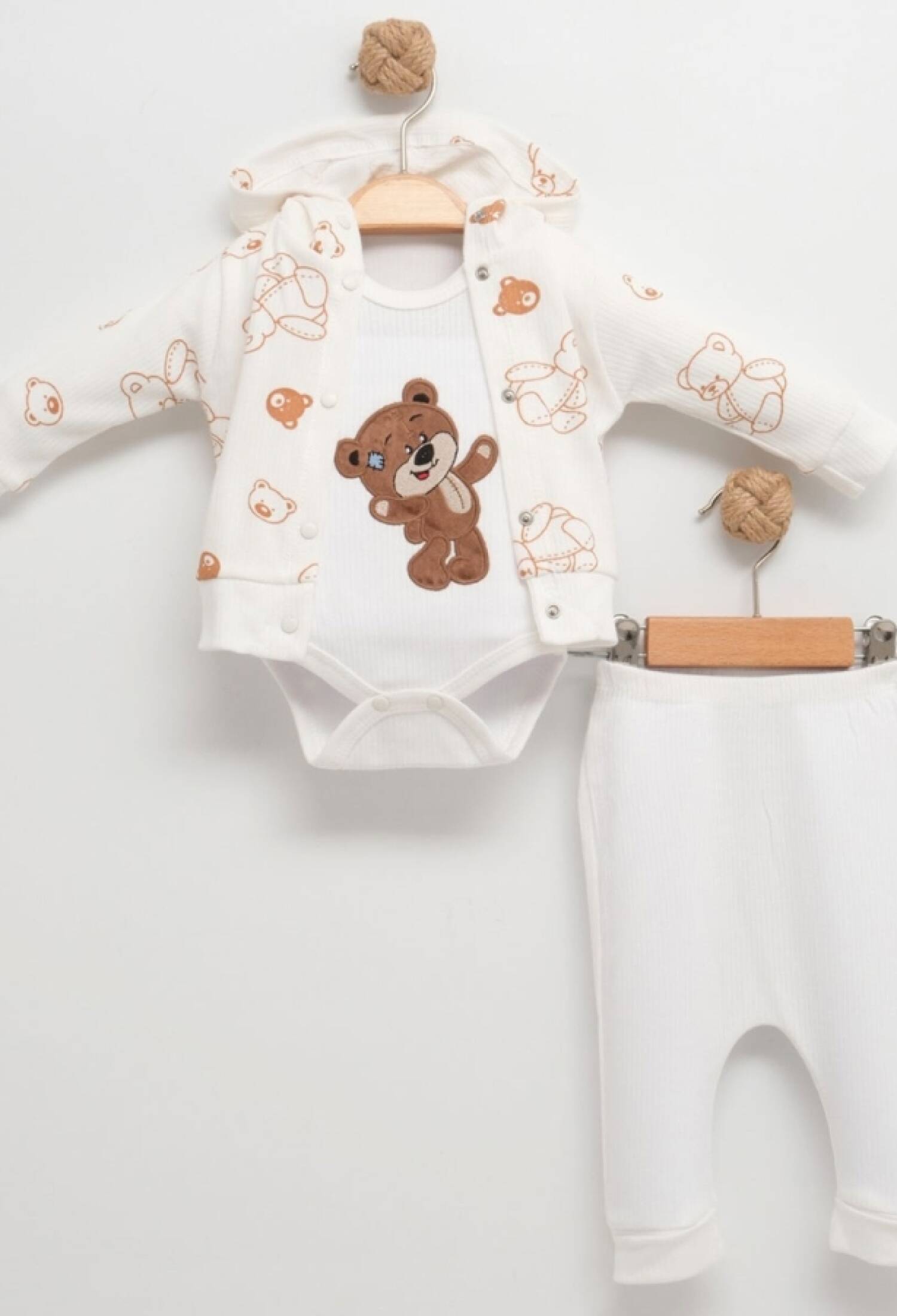 Ayıcık Desenli Hırkalı Üçlü Unisex Bebe Takım - Brand: NAYINOM - Kids & Bby Clothes From Peralane Kids Turkey