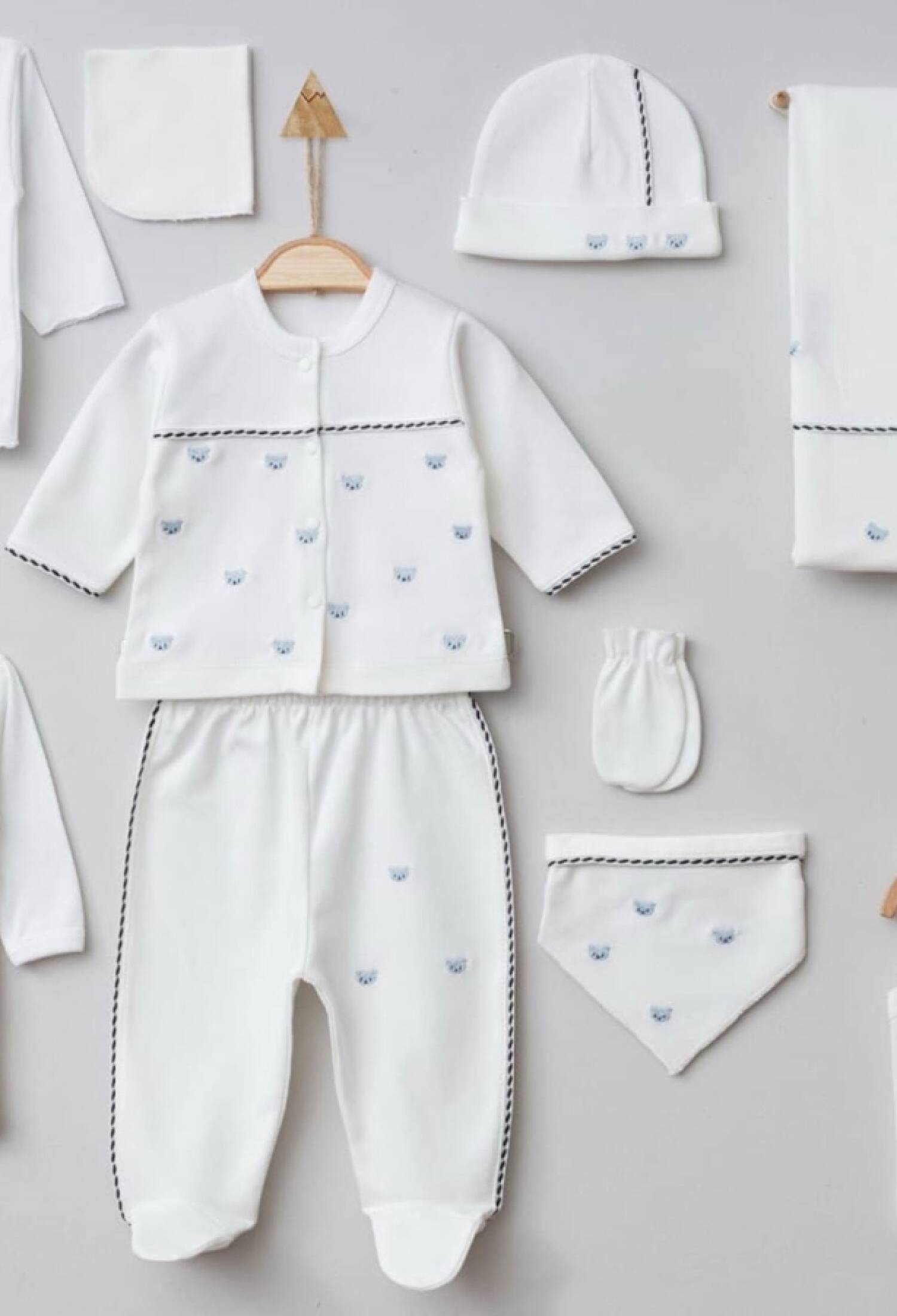 Ayıcık Nakışlı 10lü Erkek Bebe Hastane Çıkışı Set - Brand: GAYE BEBE - Kids & Bby Clothes From Peralane Kids Turkey