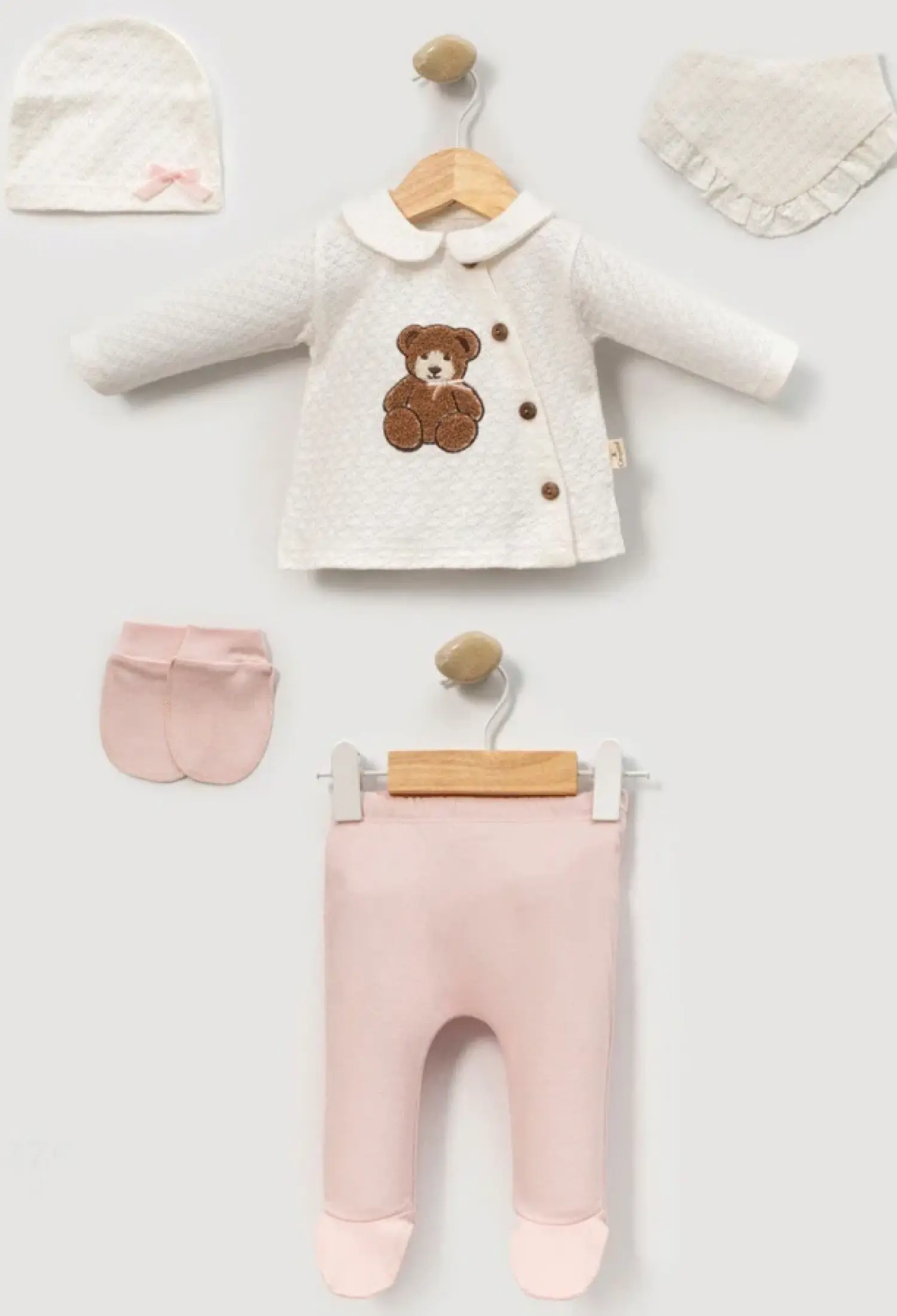 Ayıcık Nakışlı 5li Unisex Hastane Çıkışı Zıbın Set - Brand: CAYZEN - Kids & Bby Clothes From Peralane Kids Turkey