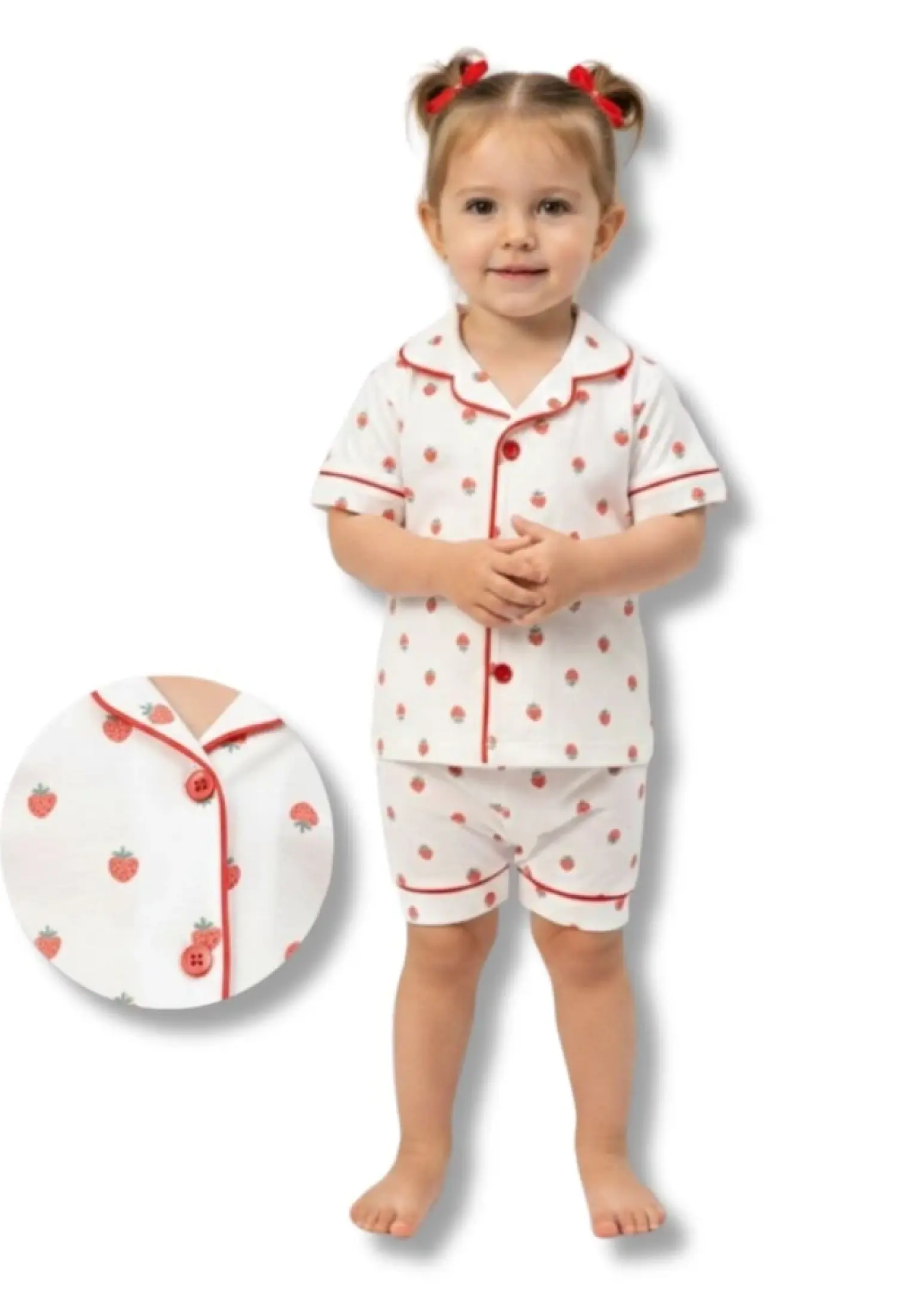 Çilek Desenli Yakalı Düğmeli Kız Bebe Pijama Takım - Brand: DOLAŞ - Kids & Bby Clothes From Peralane Kids Turkey