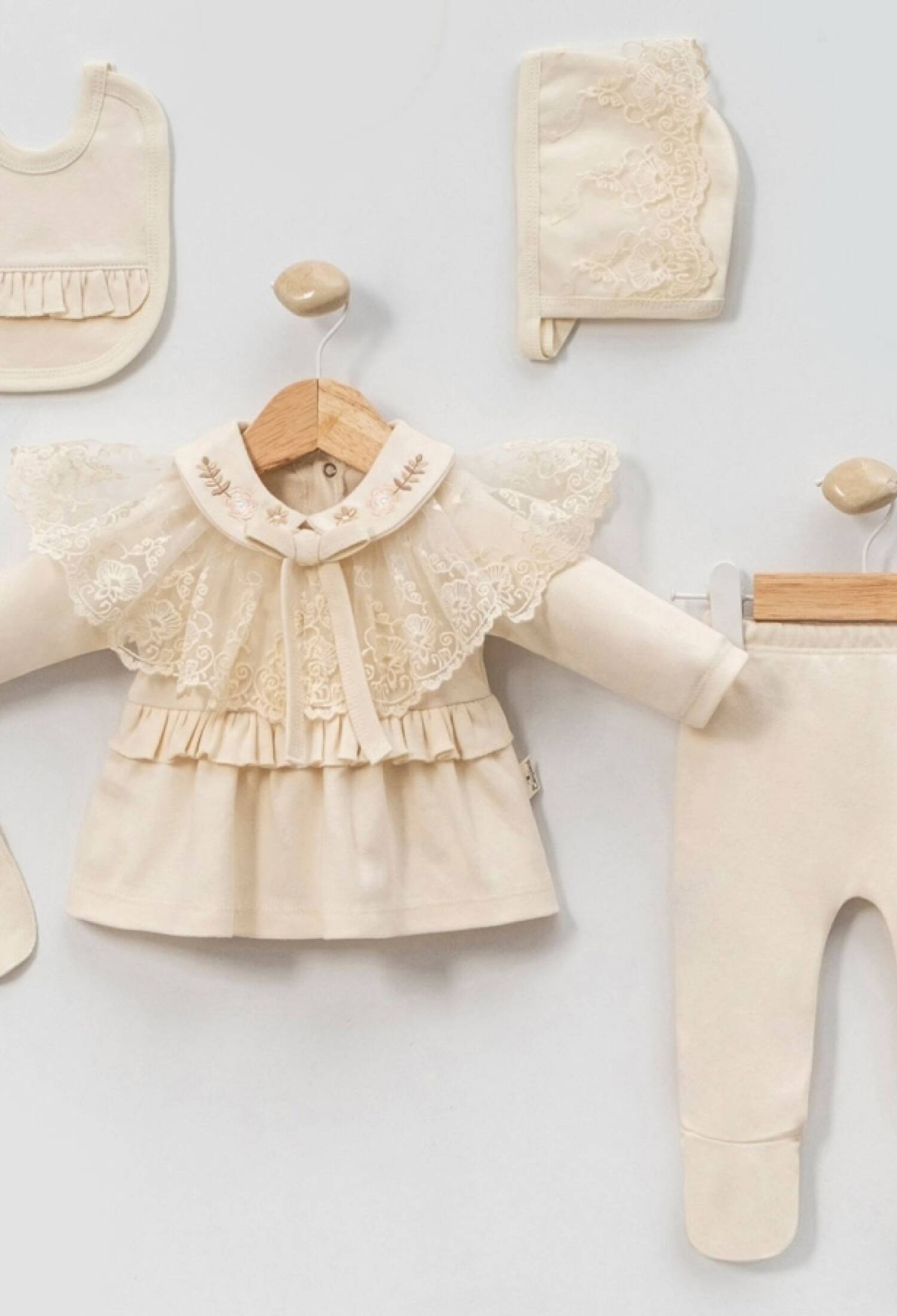 Dantel Yaka 5li Kız Hastane Çıkışı Zıbın Set - Brand: CAYZEN - Kids & Bby Clothes From Peralane Kids Turkey