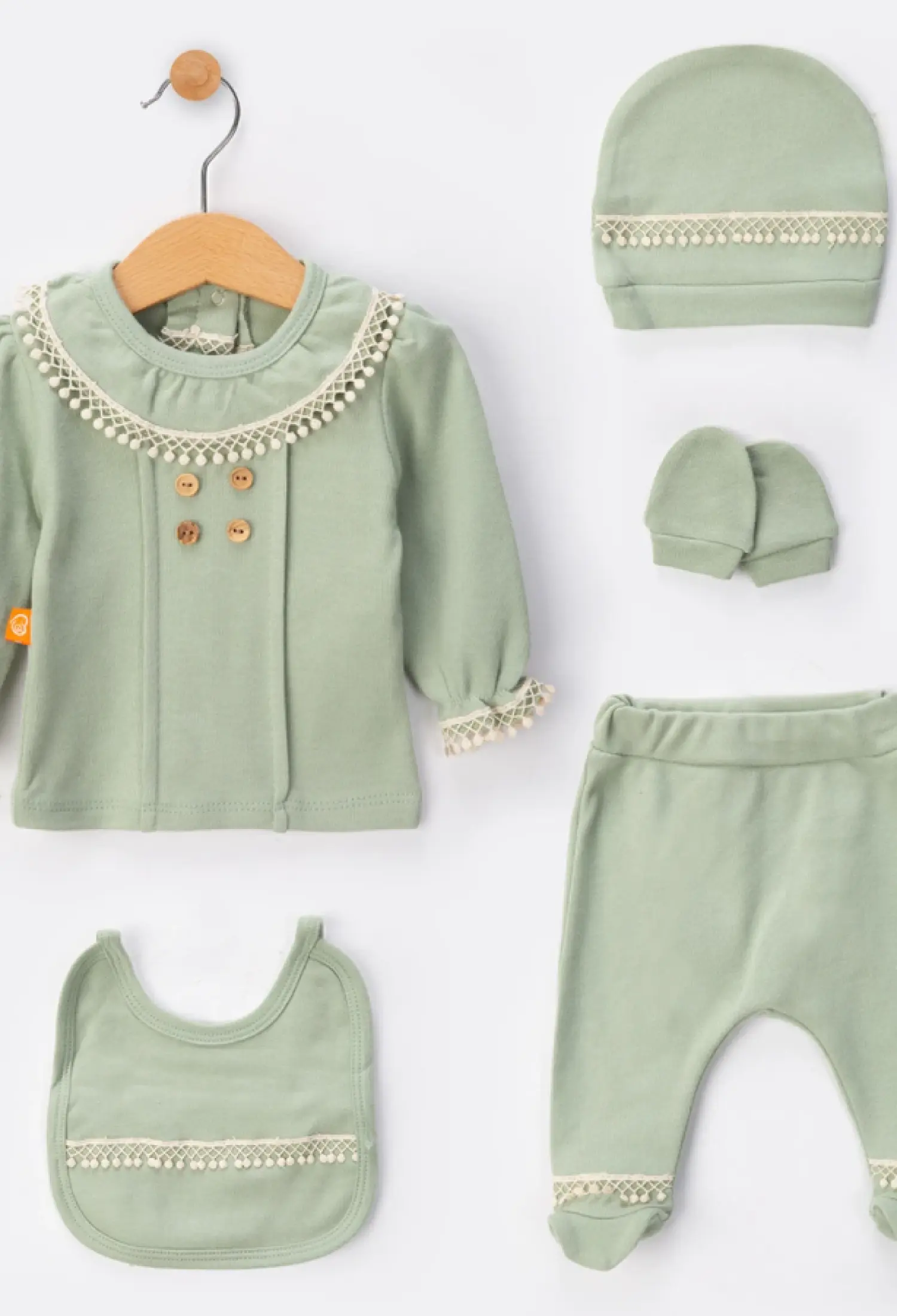 Dantelli Yenidoğan Kız Bebe 5li Set - Brand: BEYAZ BEBEK - Kids & Bby Clothes From Peralane Kids Turkey