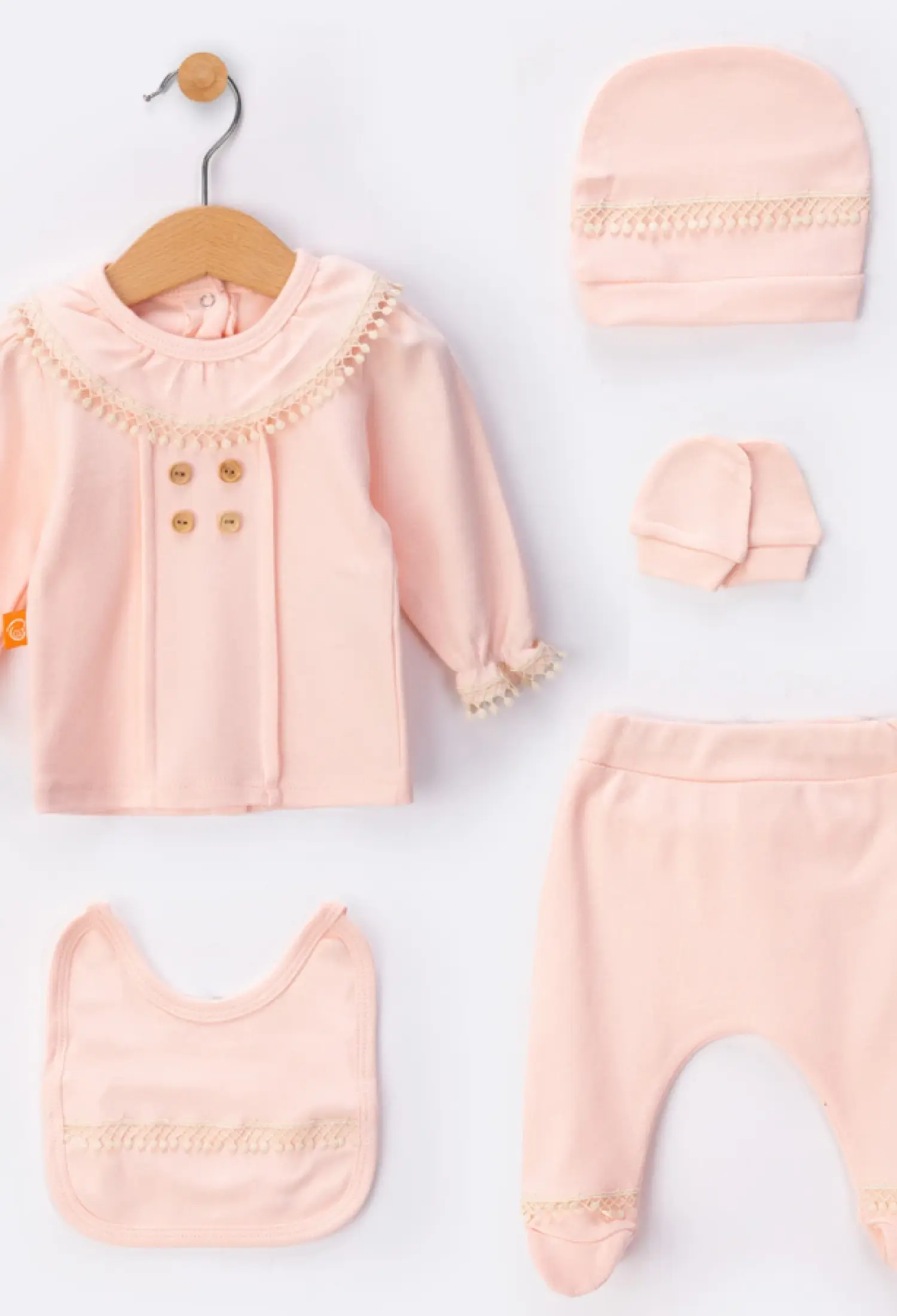 Dantelli Yenidoğan Kız Bebe 5li Set - Brand: BEYAZ BEBEK - Kids & Bby Clothes From Peralane Kids Turkey